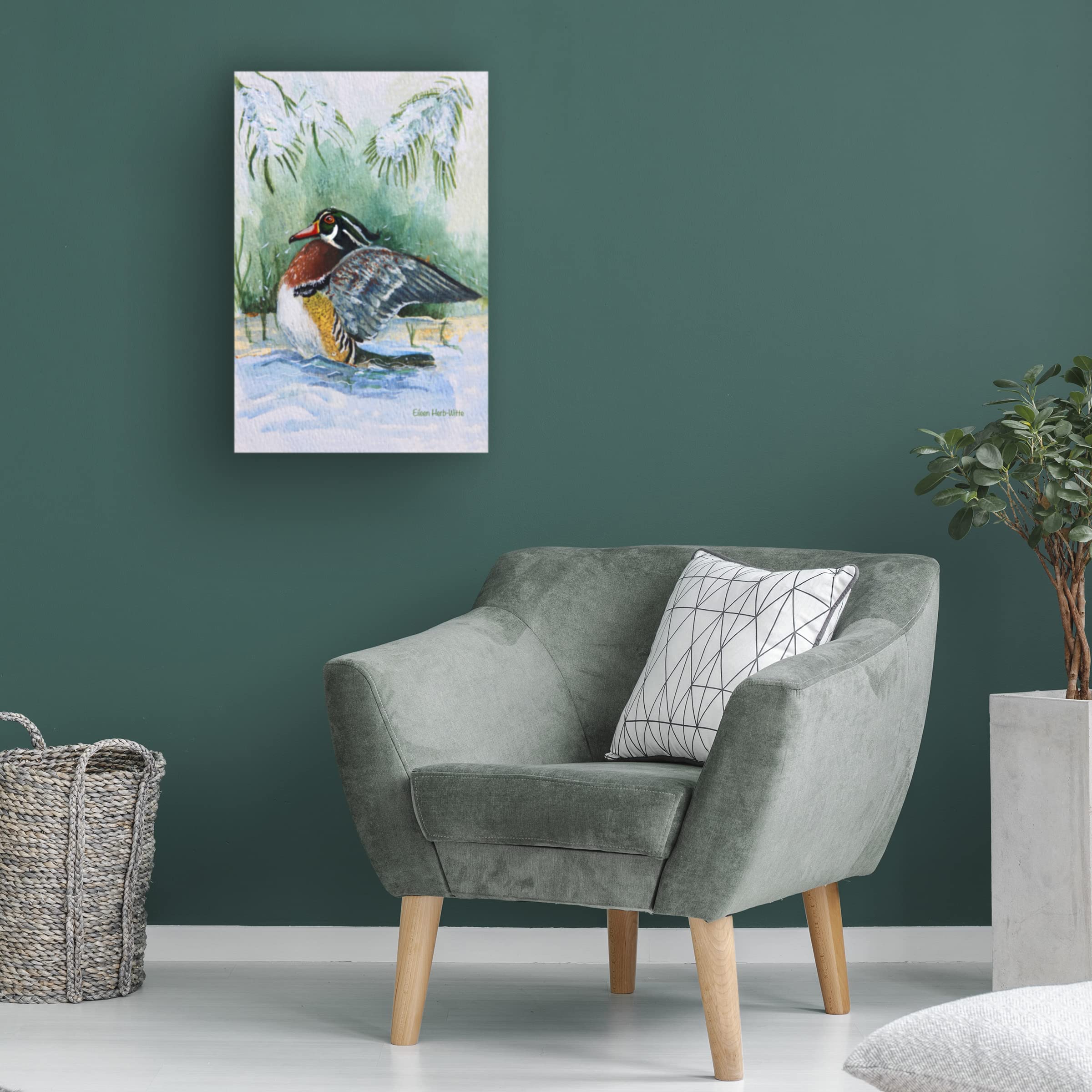 Trademark Fine Art 'Wooduck' Canvas Art by Eileen Herb-Witte - Hand-Painted Duck Wall Decor for Living Room, Bedroom & Office