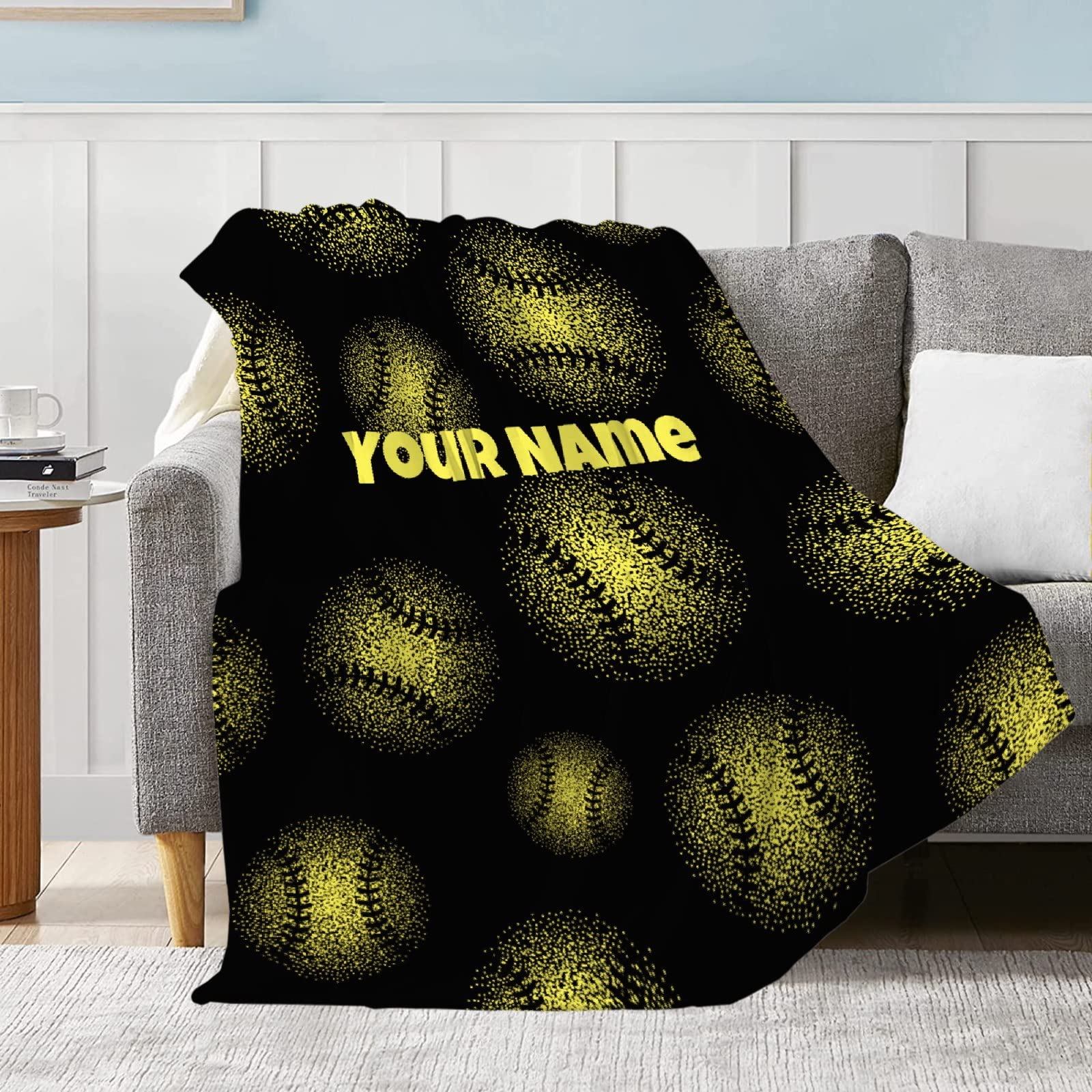 Custom Personalized Baseball Blanket with Name - Super Soft Flannel Softball Blanket for Adults & Kids - Cozy Warm Gift for Baseball Lovers (30
