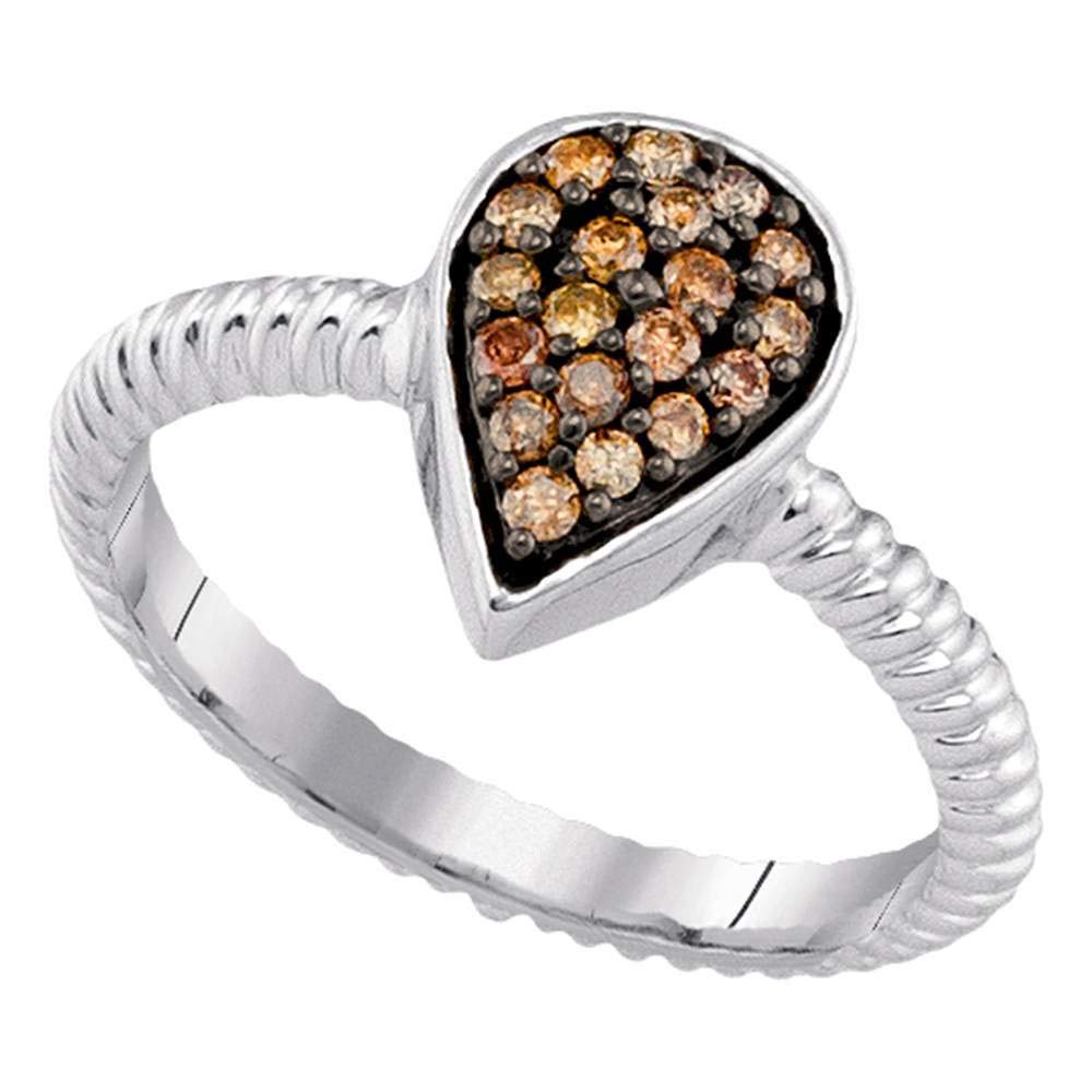 10K White Gold Women's Round Brown Diamond Teardrop Cluster Ring (1/5 CTTW) - Elegant Jewelry for Weddings, Anniversaries & Special Occasions