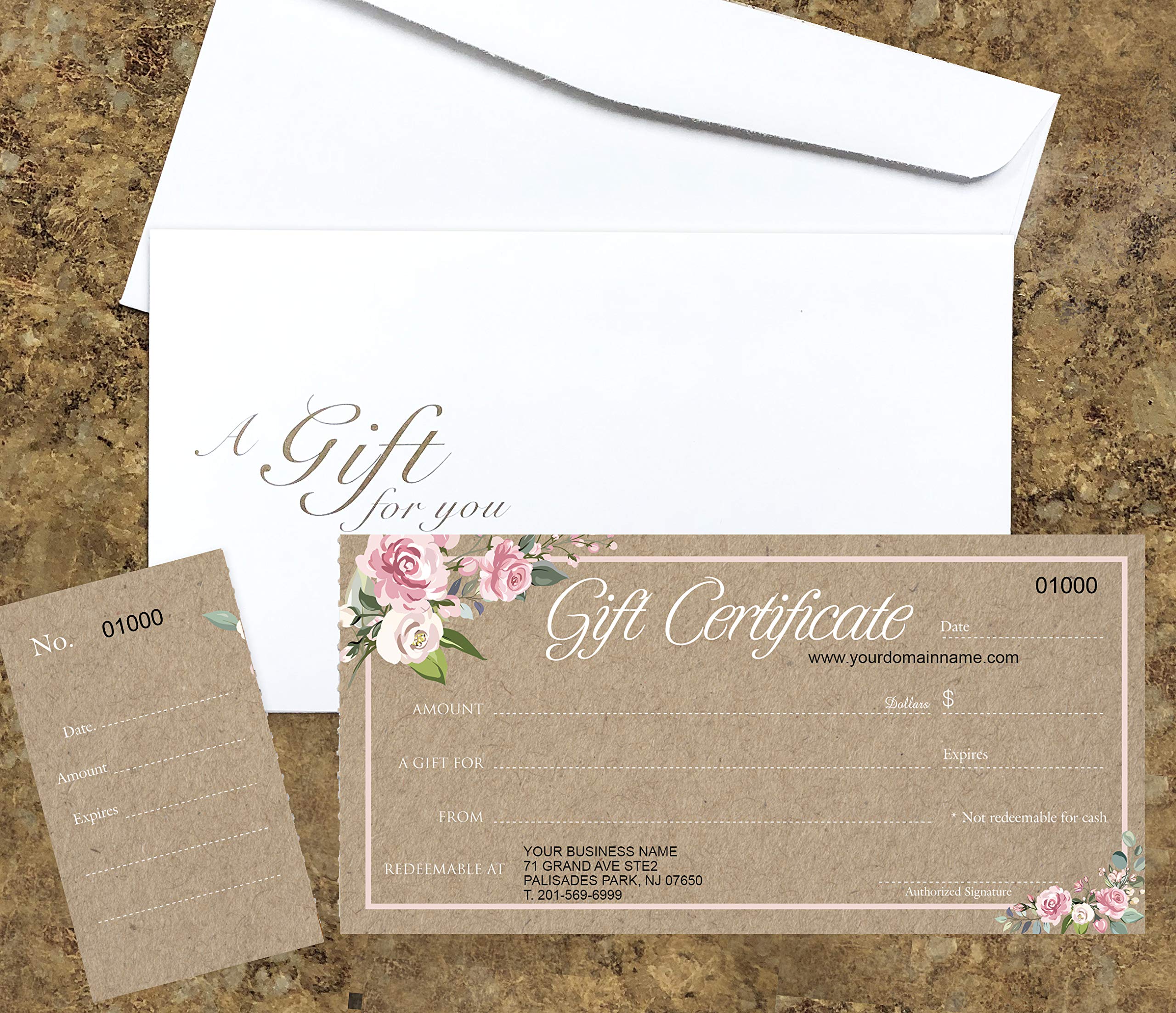 Custom Gift Certificate Cards with Envelopes - 100-Pack Rose Kraft Paper - Perfect for Small Business Gifting, Rewards & Loyalty Programs - Wedding Favors, Employee Recognition, Customer Appreciation