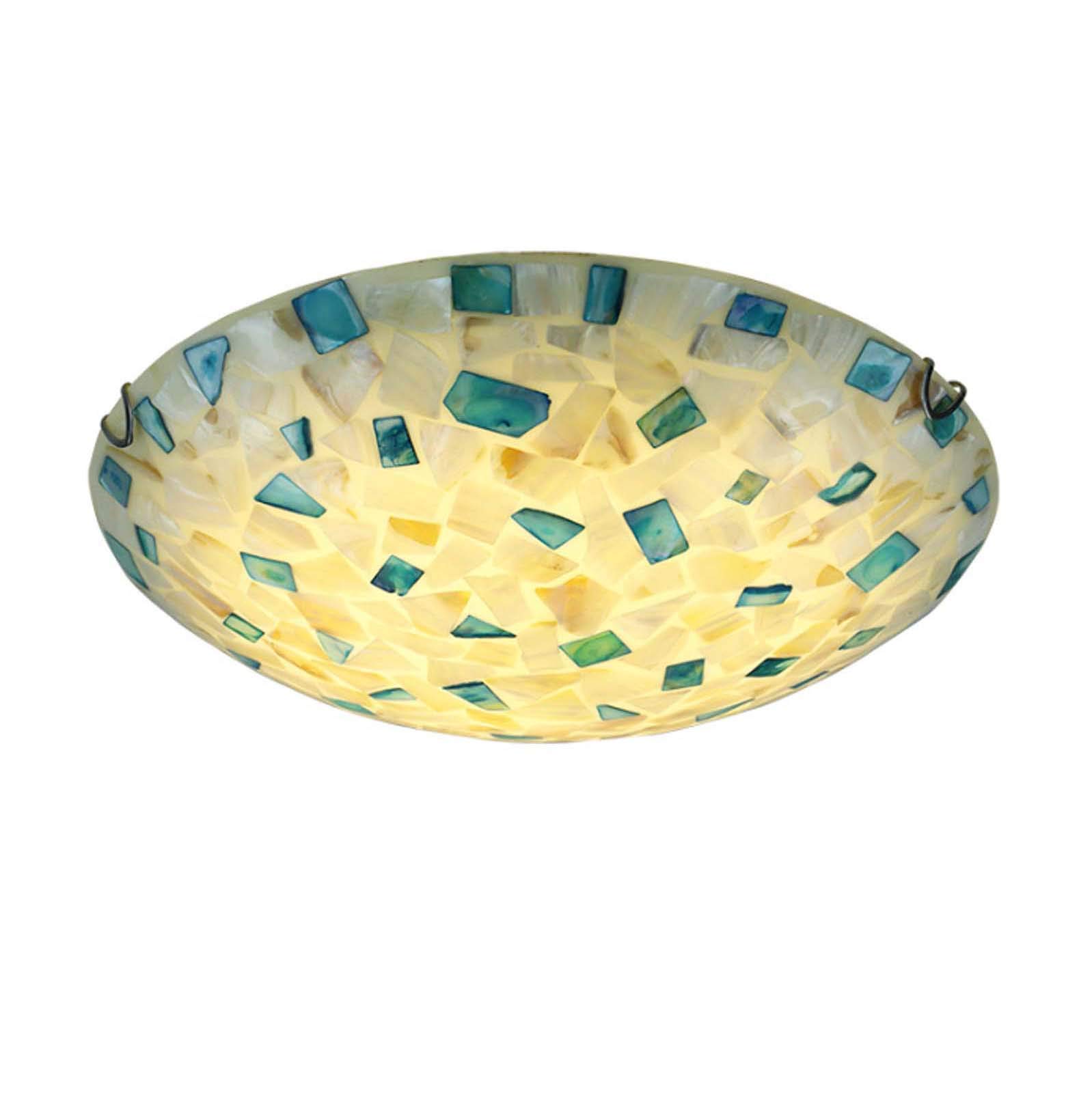 Tiffany Style LED Flush Mount Ceiling Light - 30CM Mediterranean Shell Stained Glass Shade Lamp with E27 Base | Perfect for Bedroom, Living Room & Dining Room Lighting