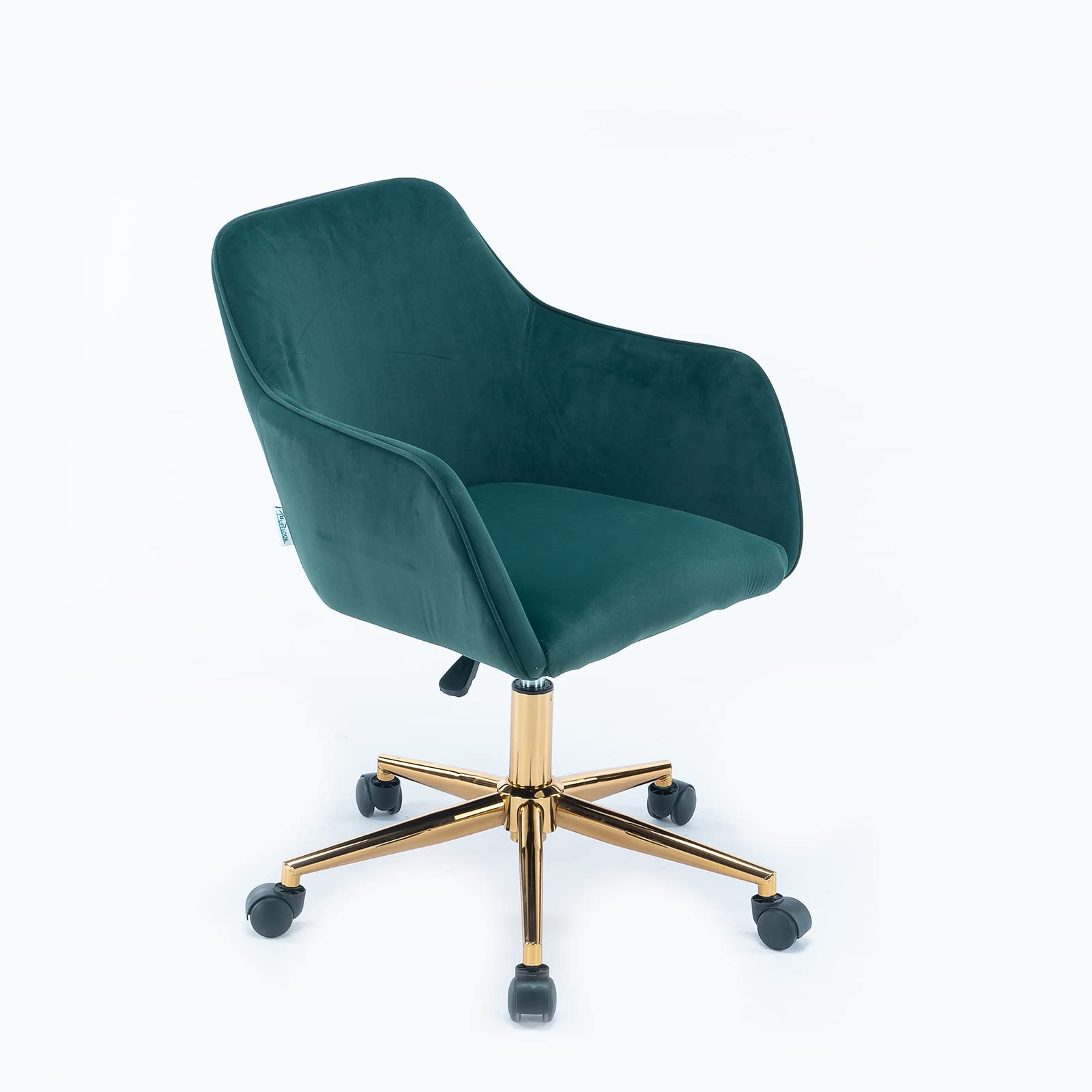 Luxury Velvet Home Office Chair - Adjustable Swivel Desk Chair with Gold Base, Ergonomic Executive Chair for Work & Study, Modern Accent Chair for Office, Study Room or Vanity Desk (Retro Green & Gold)