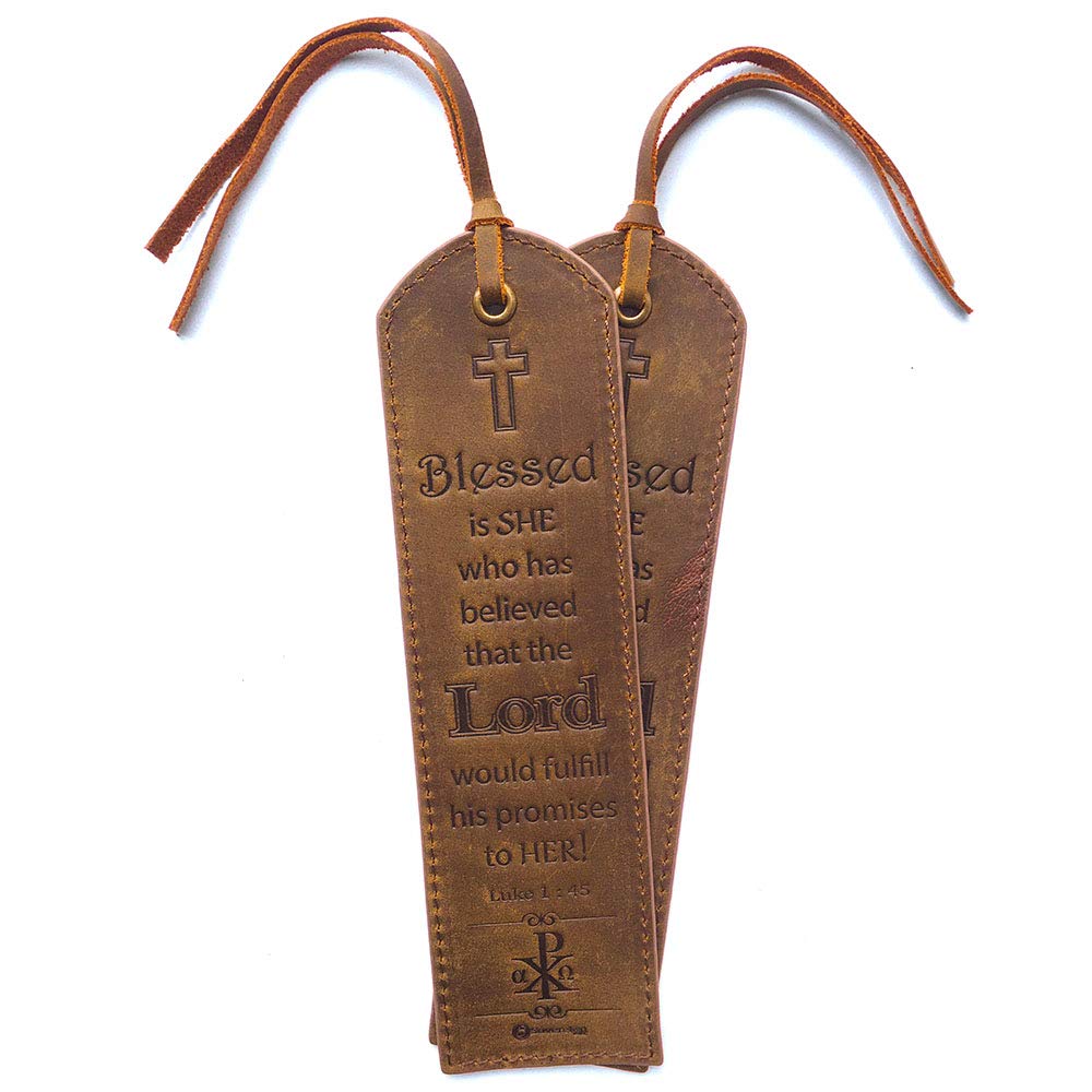 Leather Bible Bookmarks with Inspirational Verse - Perfect Religious Gift for Readers | Luke 1:45 | for Bible Study & Devotion