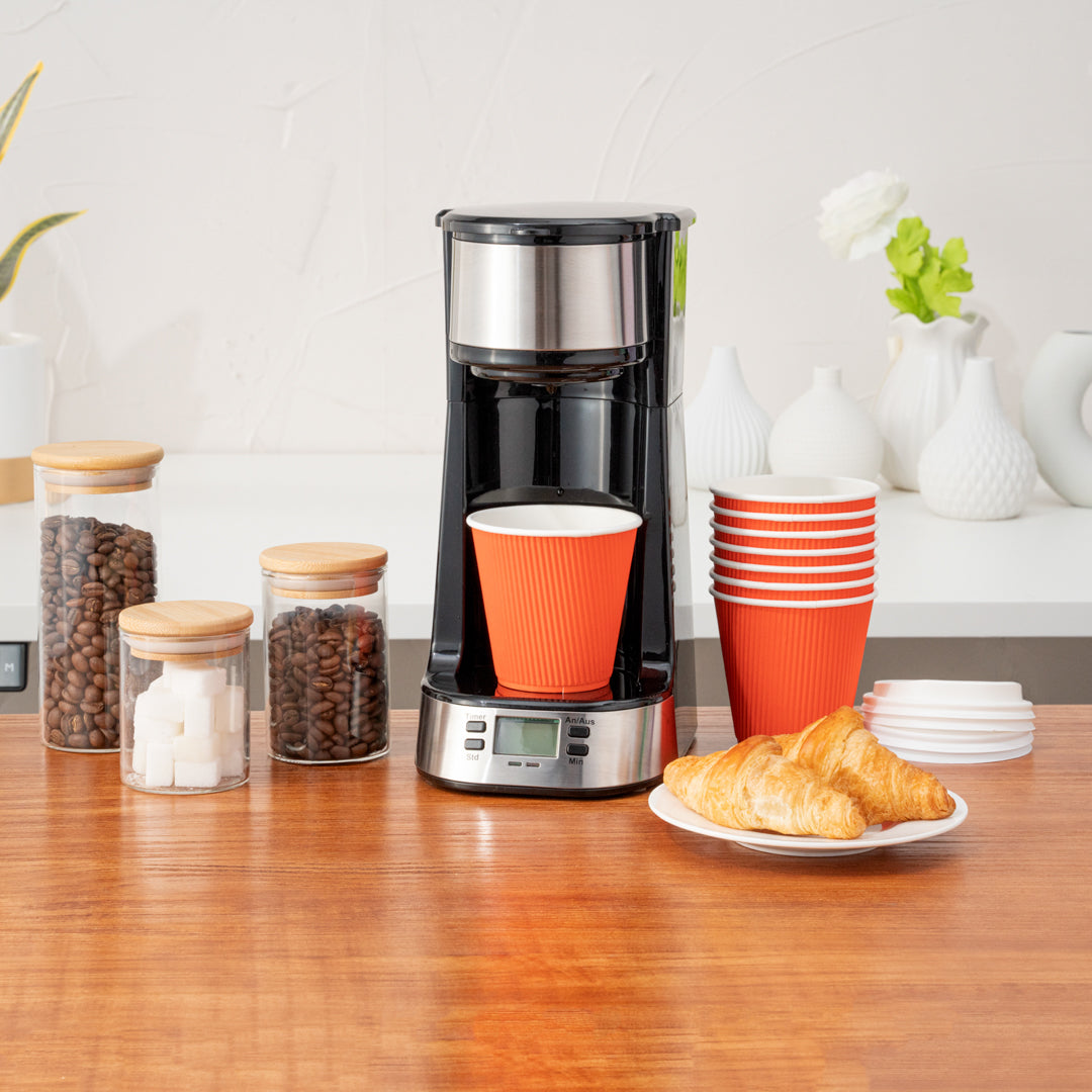 8 oz Tangerine Orange Paper Coffee Cups with Ripple Wall - 3.5