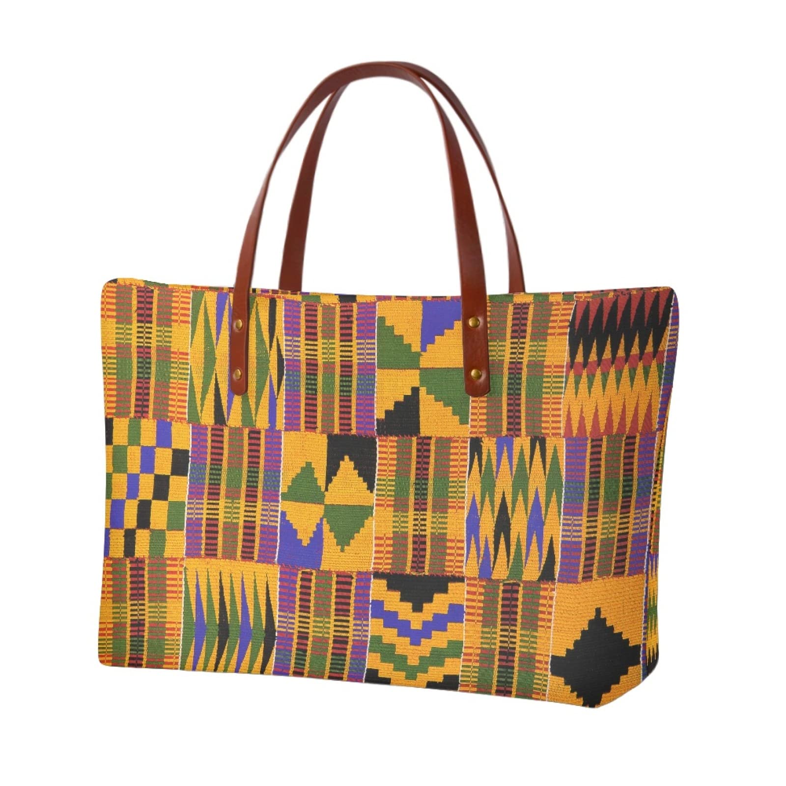African Tribal Print Women's Tote Shoulder Bag - Ethnic Handmade Casual Purse for Work, Travel & Beach Day