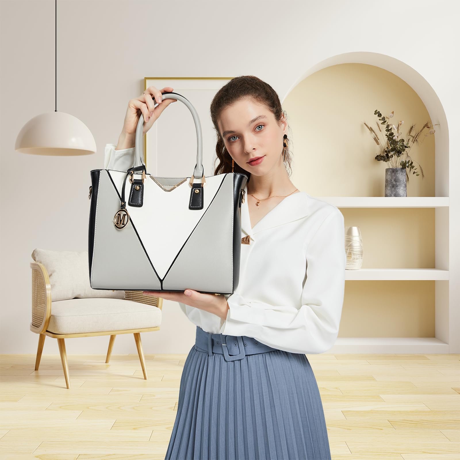 Miss Lulu Genuine Leather Look V-Neck Shoulder Bag - Lightweight Medium Tote Purse for Women | Perfect for Work, Travel & Everyday Use