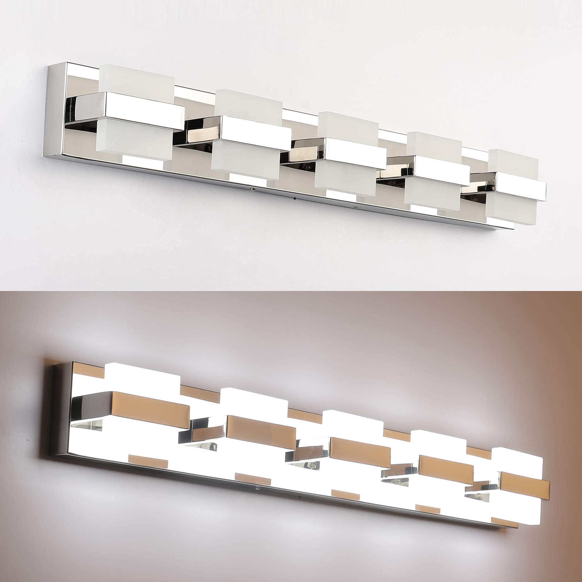 SOLFART LED Vanity Lights Bundle - 7248-5T & 8778-1000mm Modern Bathroom Light Fixtures in Silver & Gloss Chrome - Perfect for Makeup Vanity, Dressing Room, and Contemporary Bathroom Lighting