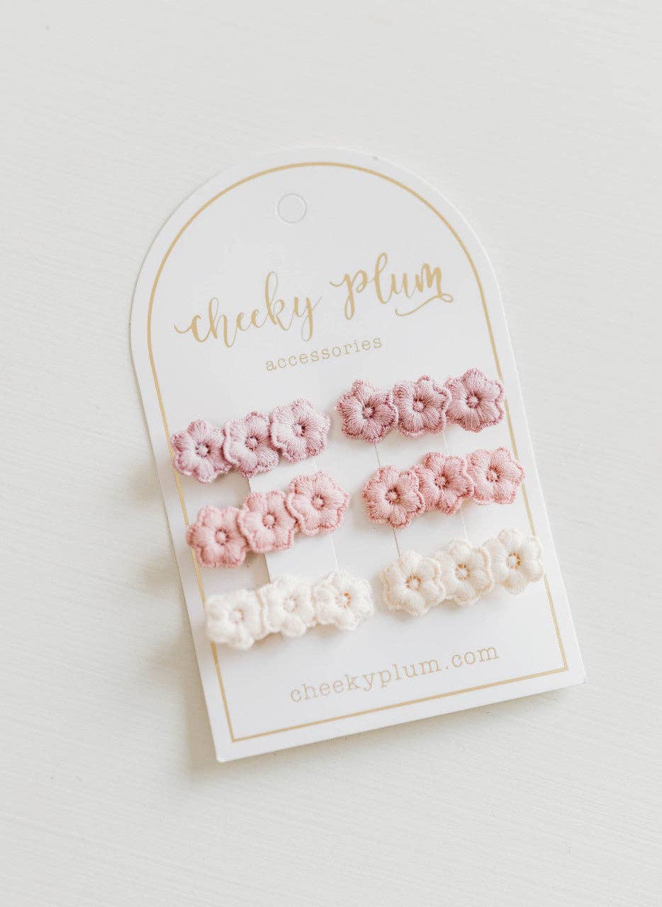 Pink Ombre Embroidery Hair Clip Set - 6PCS Floral Hairpins for Women & Girls, Perfect for Weddings, Parties & Everyday Styling