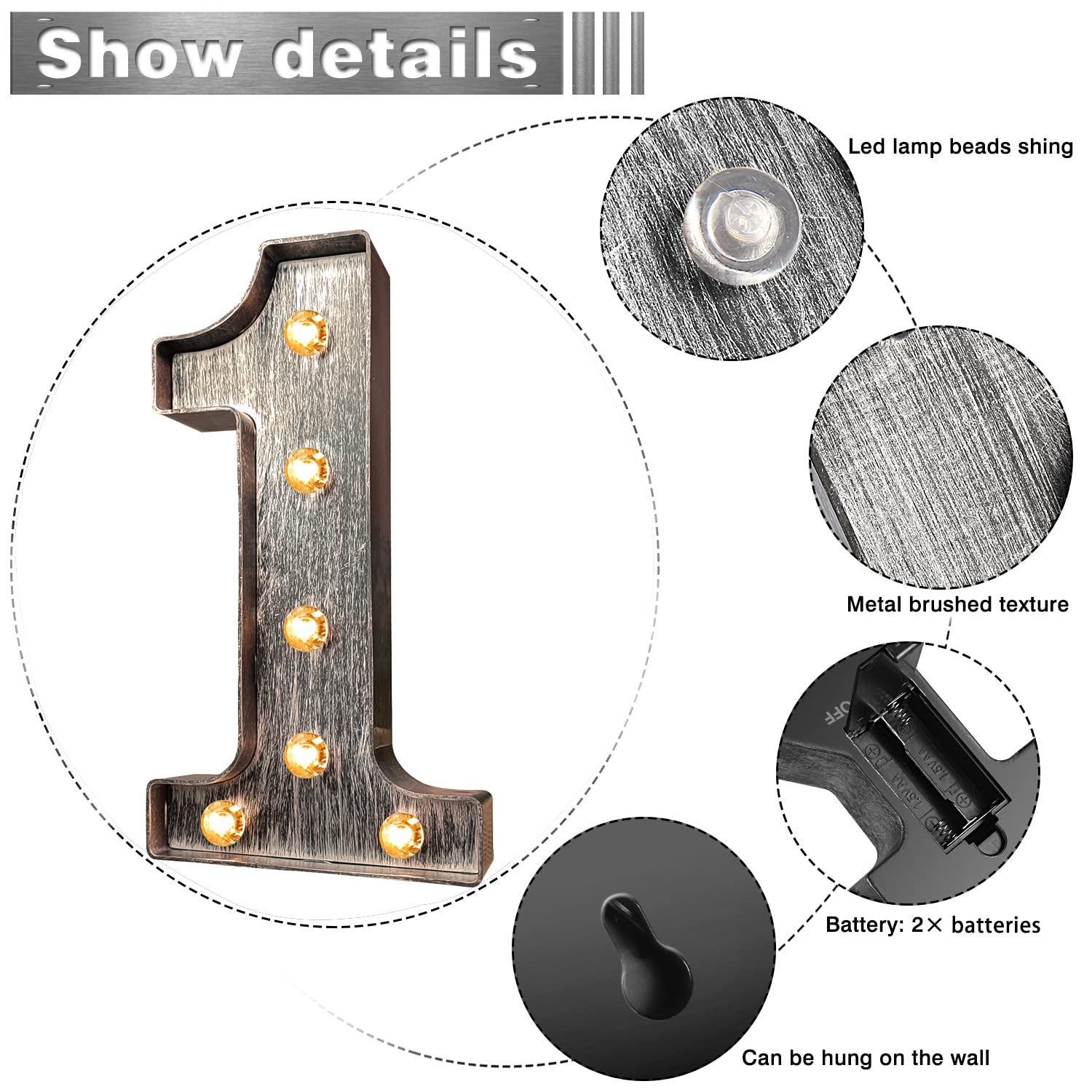 Brushed Silver Gray LED Light Up Number Sign - Battery Powered Night Light for Wedding, Birthday Party, Christmas & Home Bar Decoration | Romantic Ambiance & Event Lighting