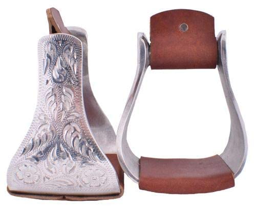 Showman Polished Aluminum Engraved Bell Stirrups - Western Horse Riding Stirrups for Equestrian & Show - Durable Lightweight Stirrups for Trail Riding, Rodeo & Horseback Riding