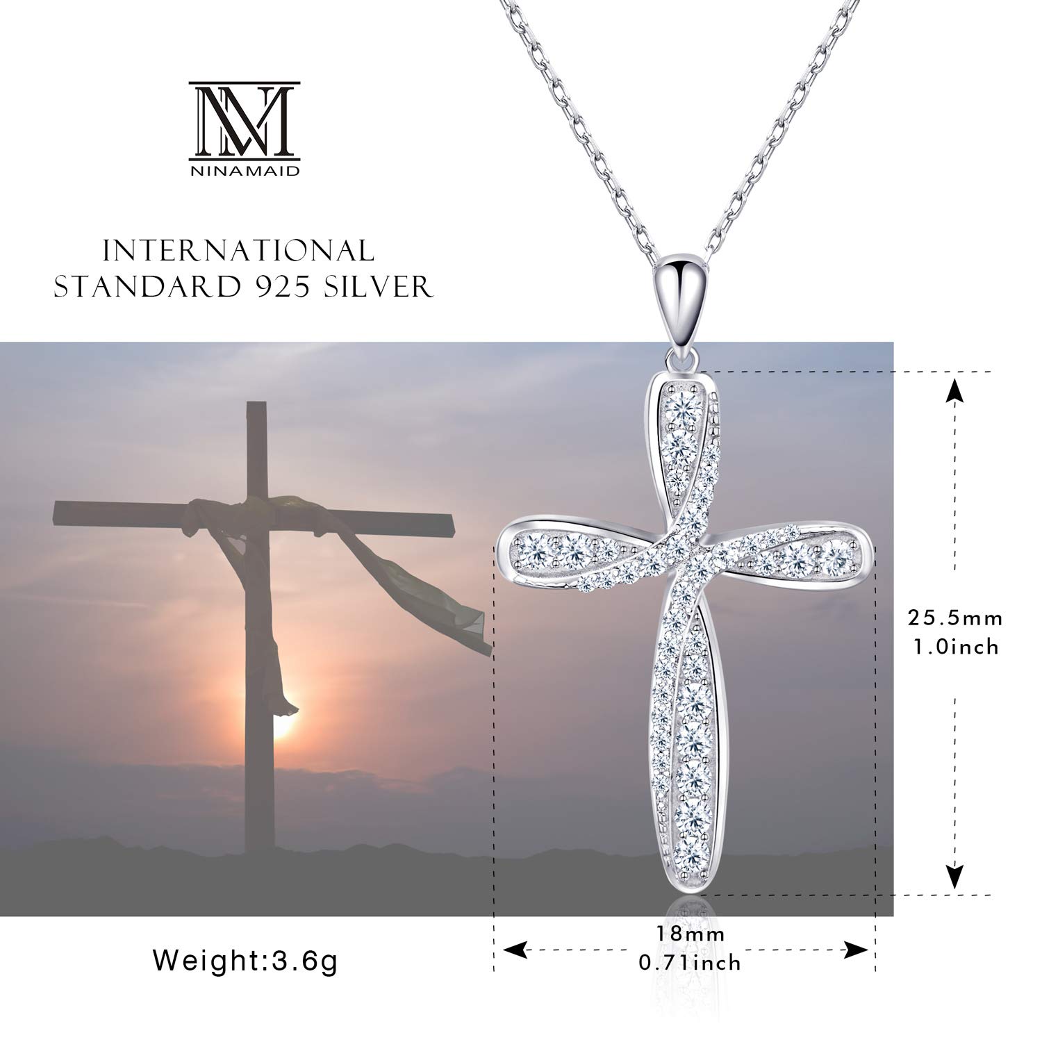 925 Sterling Silver Cross Pendant Necklace for Women - Elegant Religious Jewelry Gift for Mom, Her, Mother's Day, Baptism, Confirmation & Everyday Wear