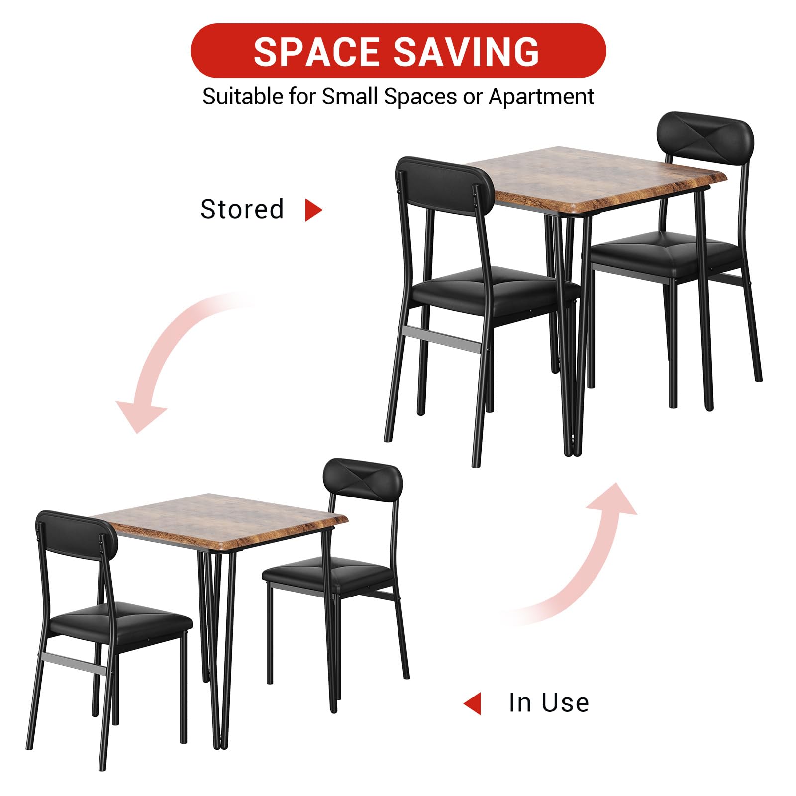 2-Piece Small Kitchen Dining Table Set with Upholstered Chairs - Compact 3-Piece Space-Saving Table & Chair Set for Apartments, Breakfast Nooks & Small Kitchens | Perfect for Couples & Small Spaces
