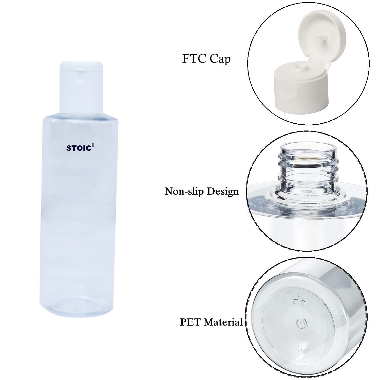 STOIC 500ml Refillable Empty Clear Plastic Sample Mini Bottles with Flip Caps - Travel Size Liquid Atomizer for Sanitizer, Beauty, Makeup - Perfect for Air Travel, Gym, Office & Home Use (Pack of 3)
