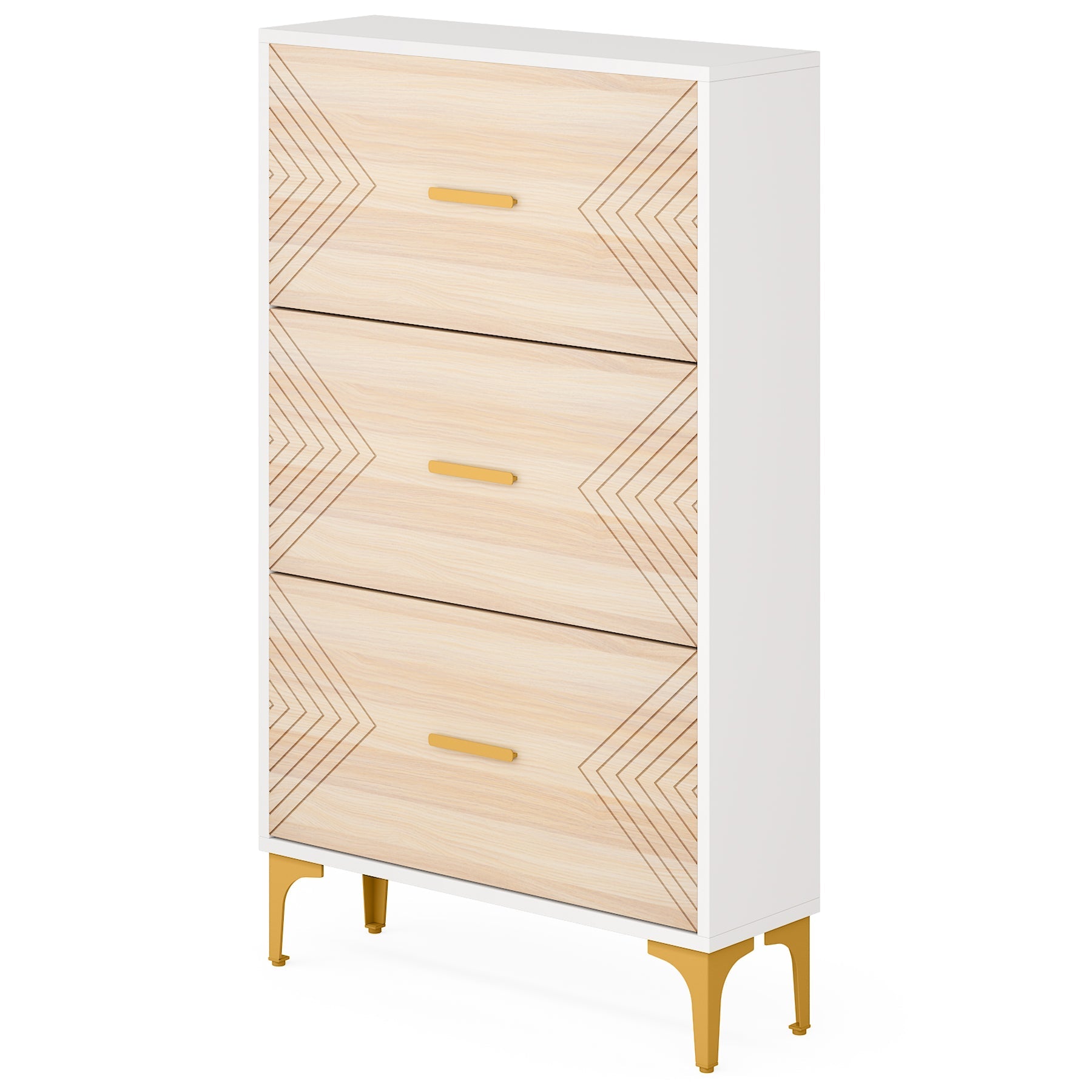 Slim Shoe Cabinet with 3 Flip Drawers - Space Saving Hidden Shoe Rack Organizer for Entryway, Closet & Bedroom Storage