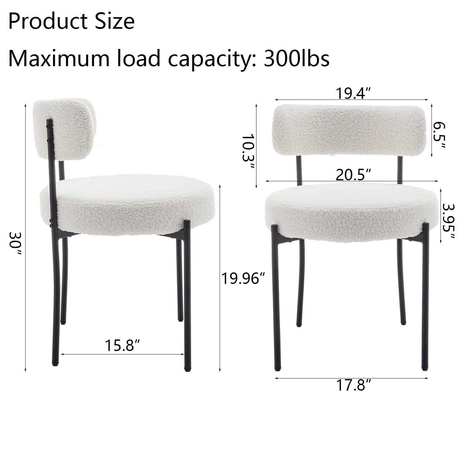 4 Pack Boucle Fabric Dining Chairs - Modern Round Upholstered Chairs with Black Metal Legs for Dining Room & Kitchen - White Velvet Accent Chairs Perfect for Home Decor, Breakfast Nook and Small Spaces