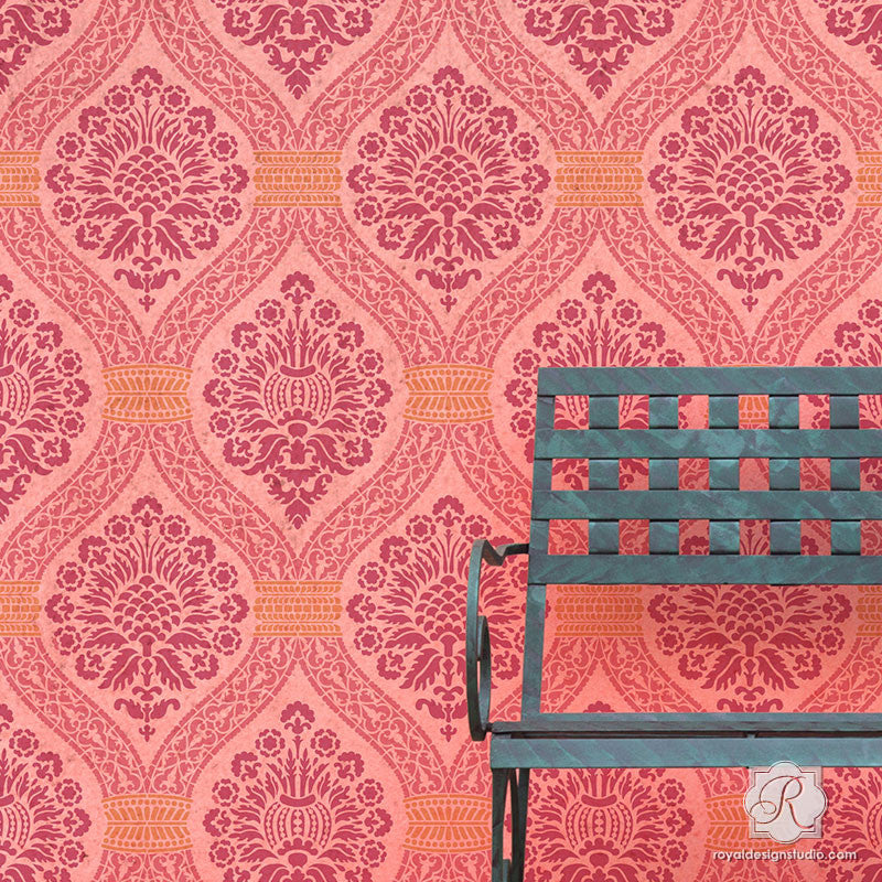Macedonia Damask Wall Stencil - Reusable DIY Painting Template for Home Decor, Wall Art, and Furniture Upcycling | Perfect for Bedrooms, Living Rooms, and Craft Projects