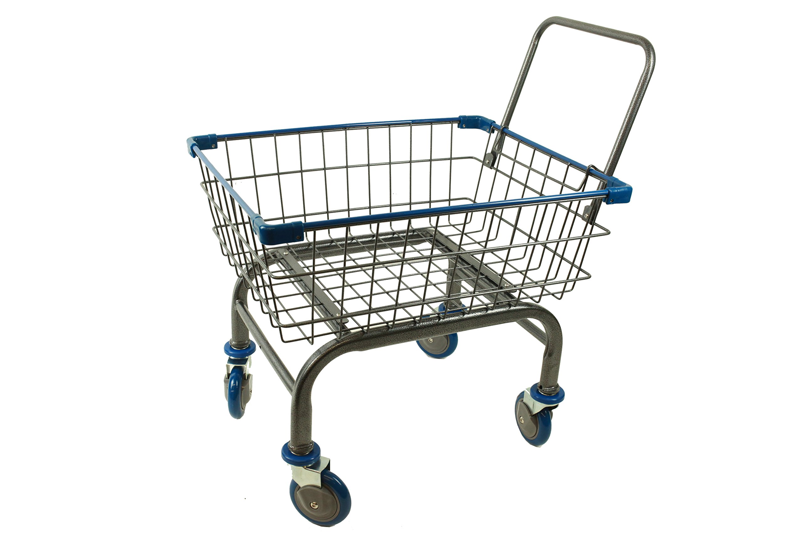 Heavy Duty Laundry Cart with Wheels - 1.8 Bushel Grocery Shopping Basket with U-Shaped Handle (Blue) - Perfect for Laundry Room, Supermarket, Dorm & Apartment Use