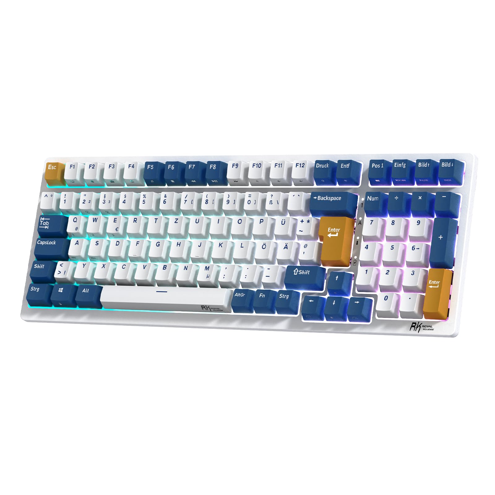 RK ROYAL KLUDGE RK98 Wireless Mechanical Gaming Keyboard - 2.4G/Bluetooth 5.1/USB-C Triple Mode, RGB Backlit, Hot-Swappable Red Switches, 100-Key German QWERTZ Layout - Perfect for Gaming, Office Work & Typing (White)
