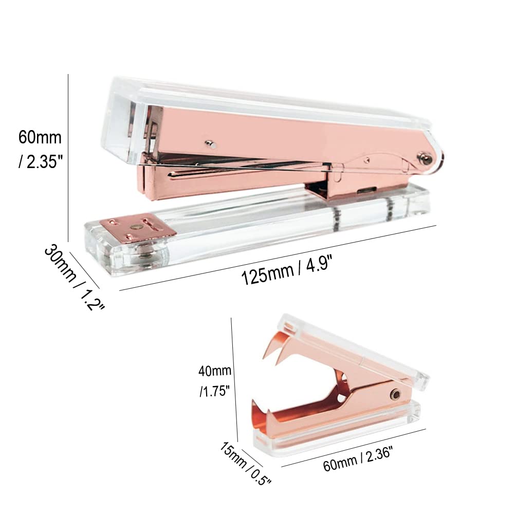 Rose Gold & Clear Acrylic Office Stapler and Staple Remover Set - Premium Executive Desk Stapler with Remover Tool for Paper Documents, School & Office Supplies - Perfect for Home Office, School Projects & Professional Workspaces
