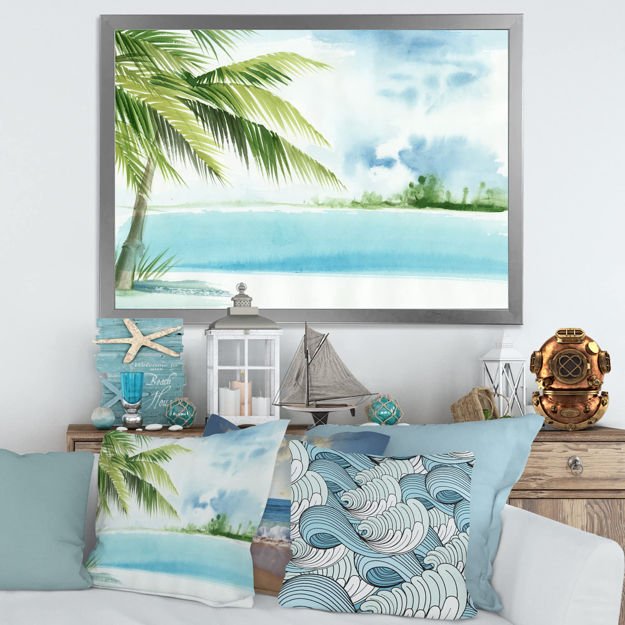 Palm Beach Resort At Dawn Framed Wall Art - Coastal & Nautical Decor for Living Room, Bedroom, or Beach House