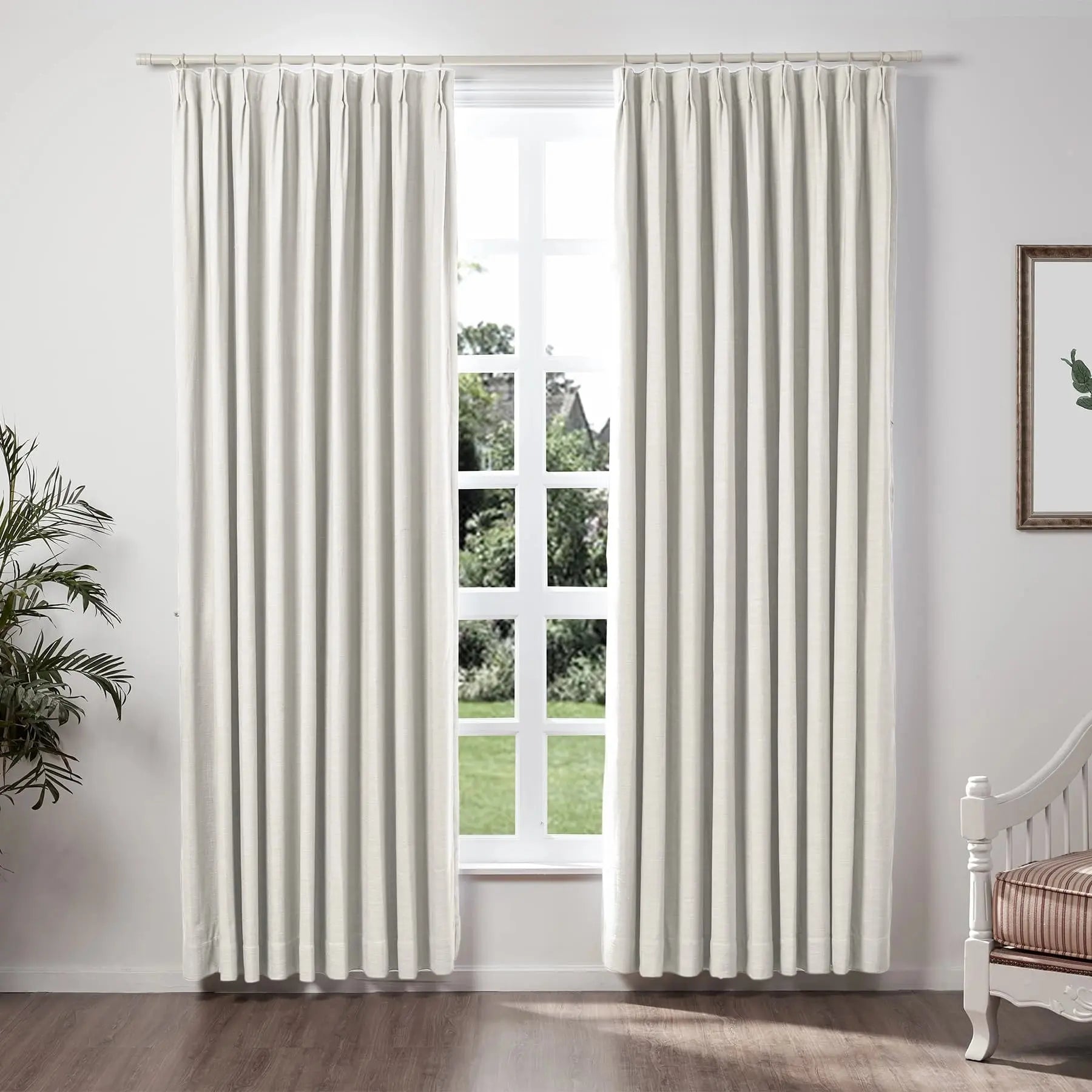 Blackout Linen Pinch Pleat Curtains for Living Room & Bedroom - Ready Made Thermal Insulated Drapes with Noise Reduction