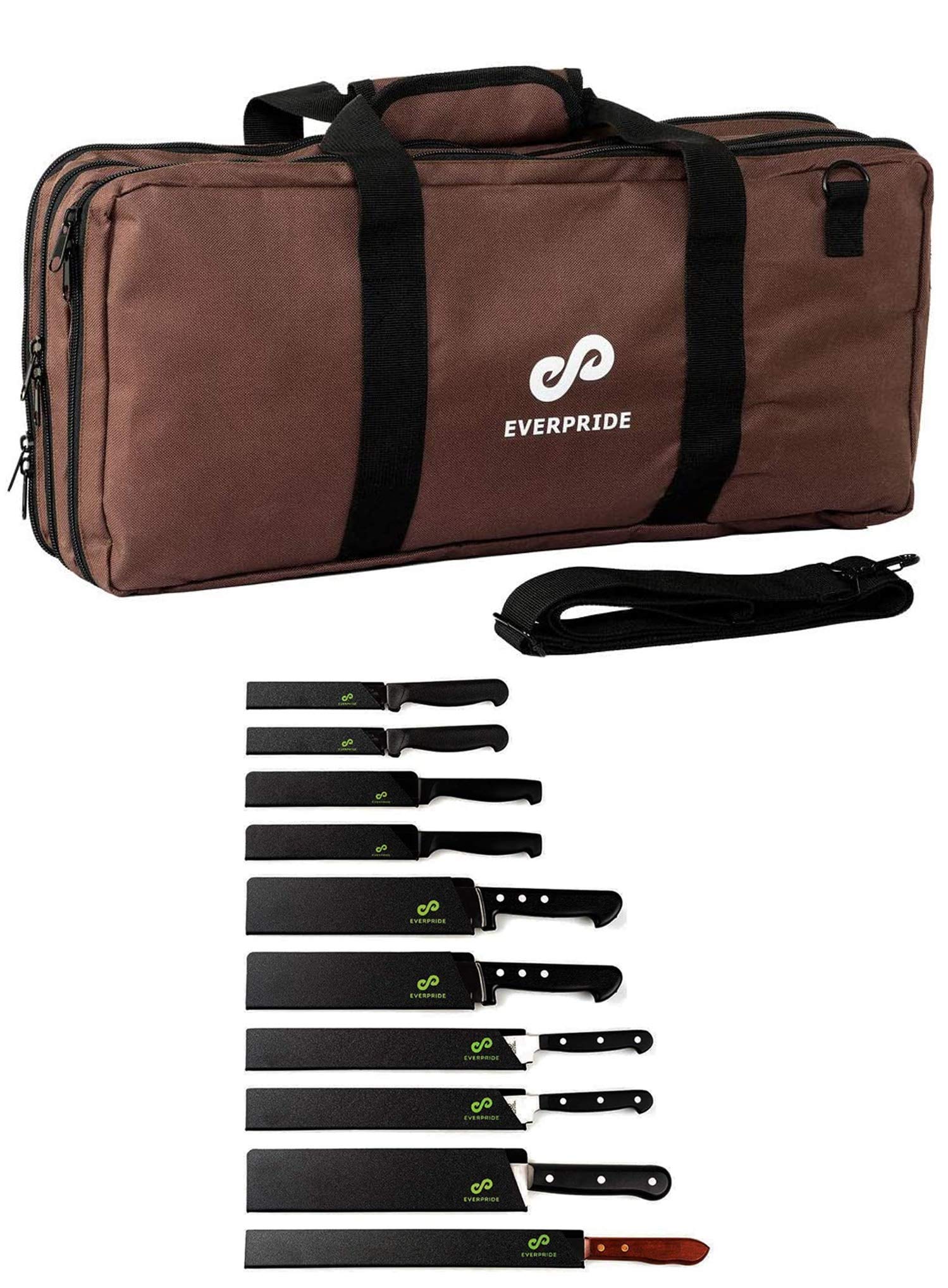 EVERPRIDE Professional 10-Piece Knife Bag Set with Edge Guards - Heavy Duty Chef Knife Roll Holds 20 Knives & Kitchen Tools - Felt-Lined BPA-Free Knife Sheaths (Knives Not Included) - Perfect for Chefs, Culinary Students & Home Cooks