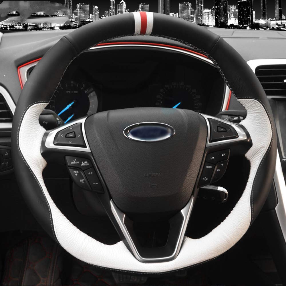 Premium Hand-Stitched Genuine Leather Steering Wheel Cover for Ford Fusion & Mondeo (2013-2014) - Non-Slip Grip, Comfortable Driving Experience - Perfect for Daily Commute & Road Trips