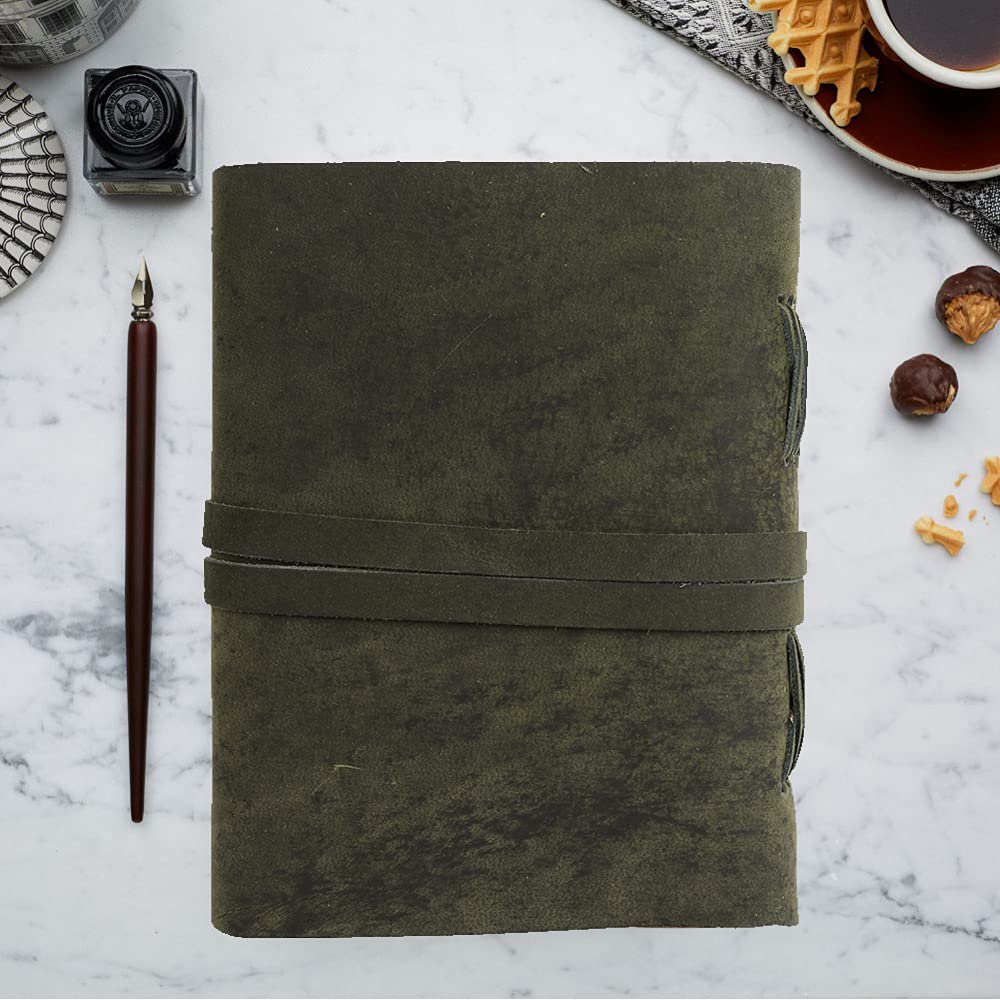 Vintage Leather Bound Journal - Handmade Travel Diary Notebook with Key Lock, Unlined Paper for Men & Women (7
