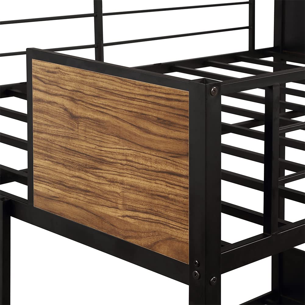 Modern Full-Over-Full Steel Bunk Bed with Safety Rail & Built-in Ladder - Sturdy Metal Frame for Kids, Teens & Adults - Space-Saving Solution for Bedrooms, Dorms & Small Spaces (Brown) - Perfect for Shared Kids' Rooms, College Dormitories & Guest Rooms