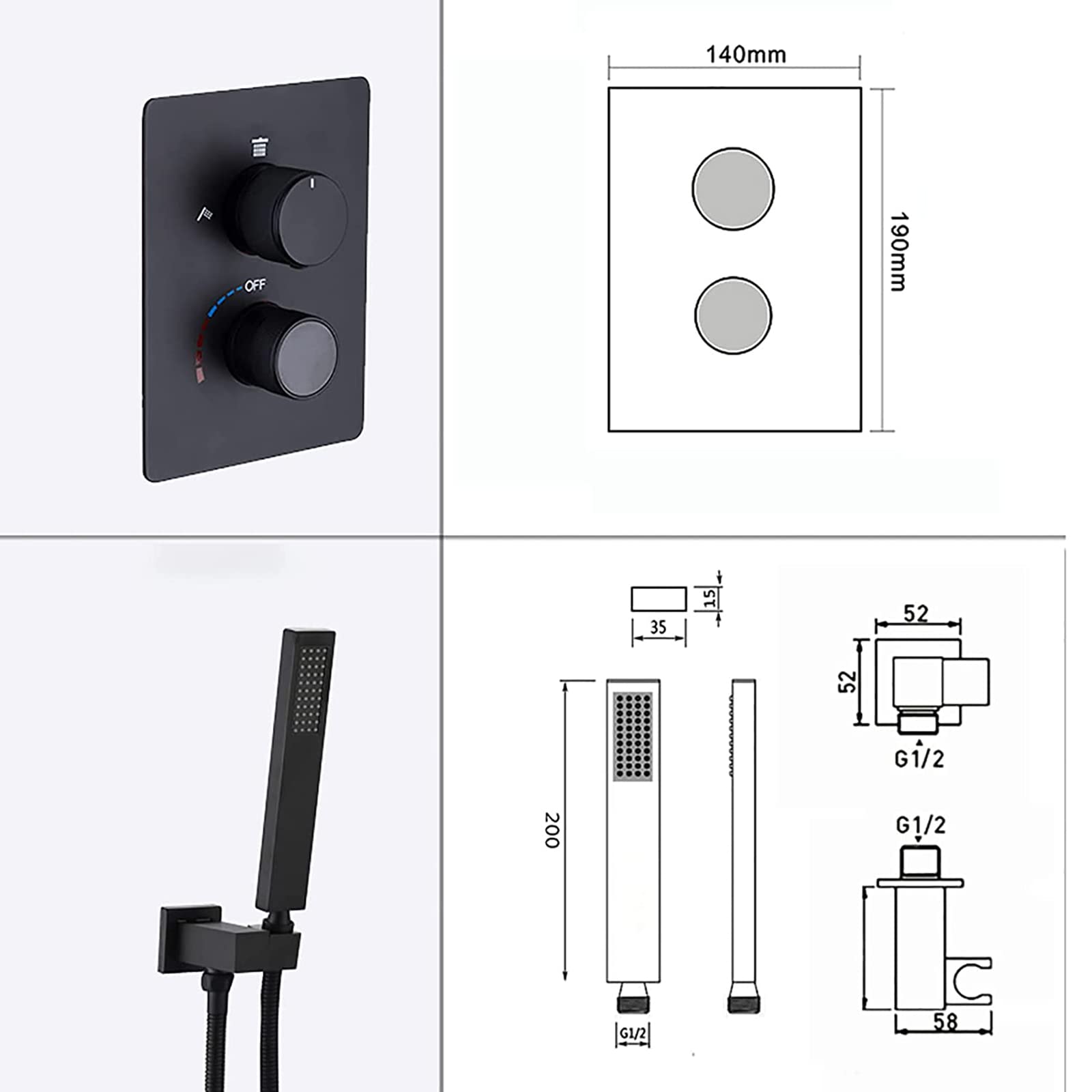 Black LED Digital Display Rain Shower System - 10 Inch Rainfall Shower Head with Handheld Shower & Rotatable Tub Spout - Wall Mount Brass Shower Faucet Set for Modern Bathroom & Spa Experience