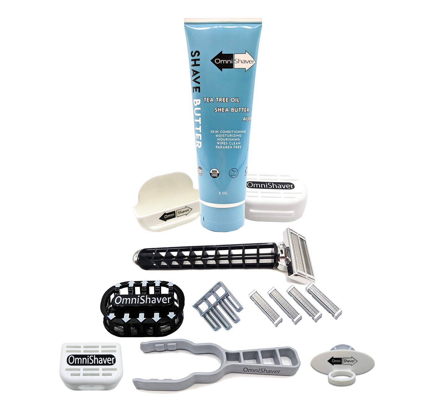 Premium Omnishaver Kit - Fastest Electric Shaver for Head, Legs, Arms & Body Hair | Reusable Alternative to Disposable Razors with Self-Cleaning & Stropping | Includes Shave Butter & Replacement Blades (Black) - Perfect for Travel, Gym & Quick Home Grooming