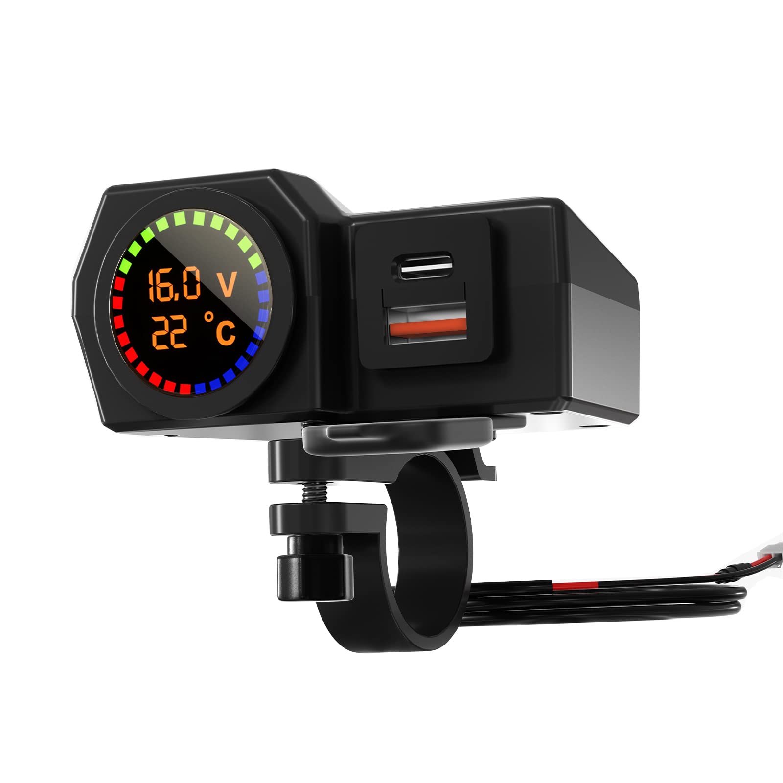 Liweiya Motorcycle Multi-Function Charger - 3-Port 5V3A USB Charger with Digital Voltage/Temperature Display - Perfect for Motorcycle, ATV & Scooter Riders to Charge Phones & GPS Devices On The Go