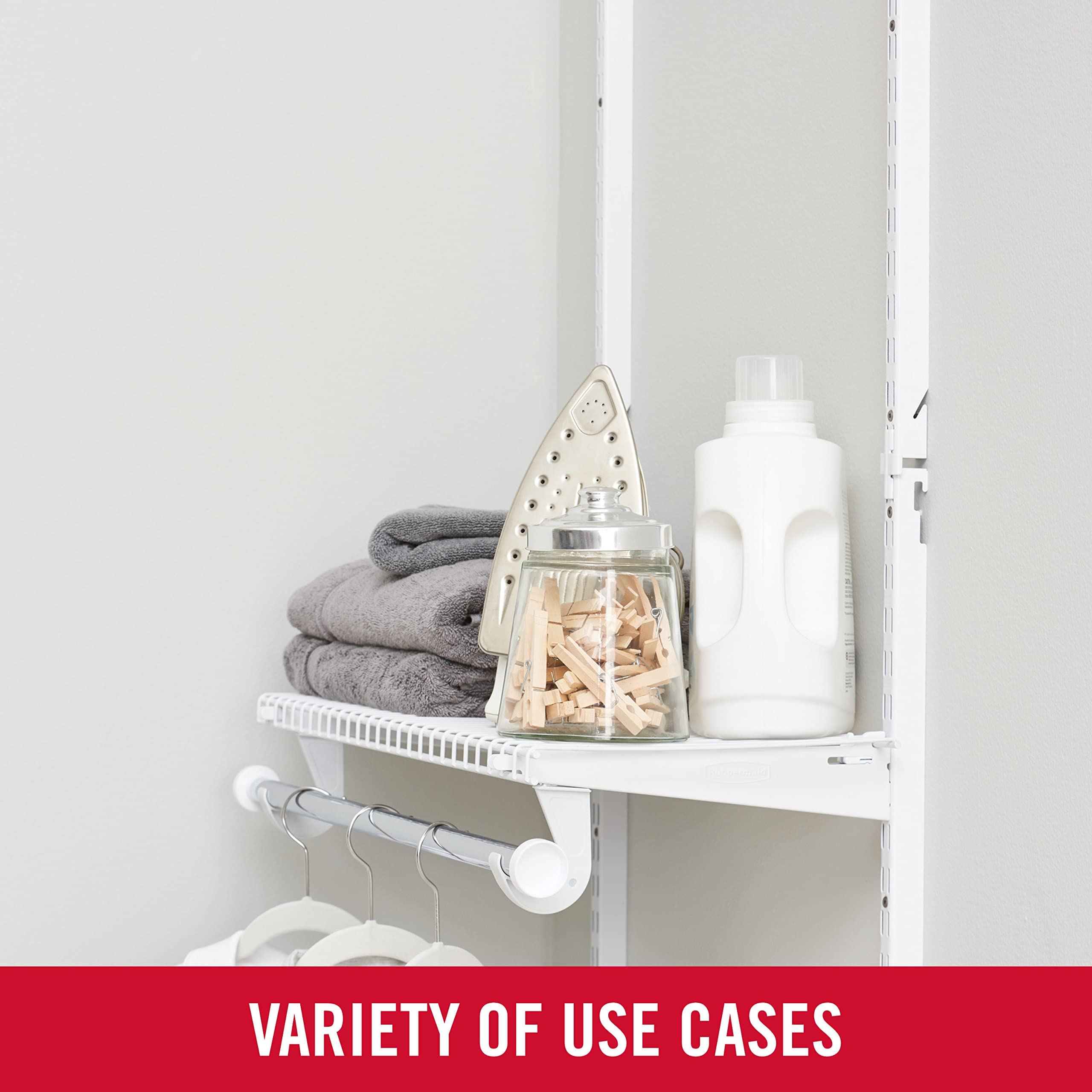 Rubbermaid Configurations Custom Closet Kit - 2-4 Ft Adjustable Metal Wire Shelving System in White | Expandable Storage Solution with Hardware Included | Perfect for Home Closet, Pantry, Laundry Room & Mudroom Organization