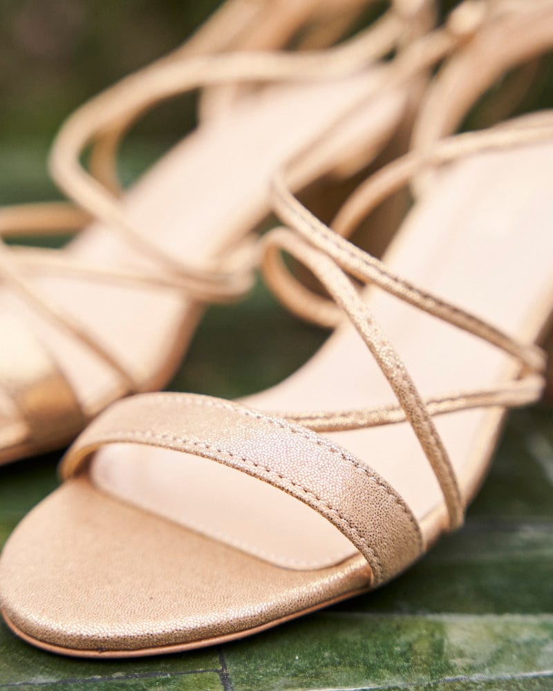 Hawthorn Vegan Leather Heeled Sandals for Women | Gold Strappy Summer Sandals | Comfortable Block Heel Dress Shoes for Weddings, Parties & Date Nights