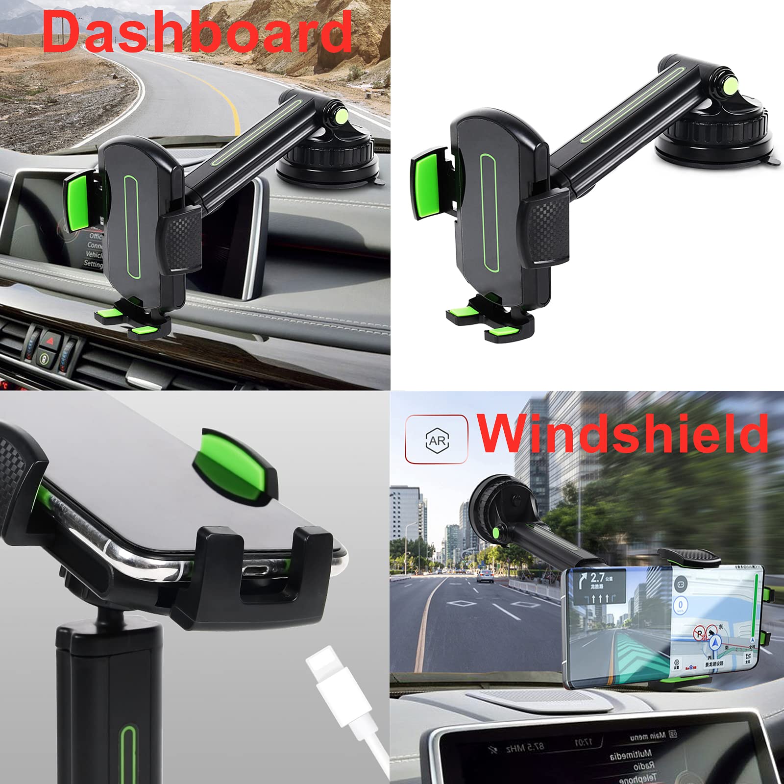 Upgraded Super Suction Cup Car Phone Holder Mount - Universal Hands-Free Dashboard & Windshield Phone Stand for iPhone, Samsung, GPS - Stable Car Accessories Cradle (Gray) | Perfect for Road Trips, Commuting & Delivery Drivers