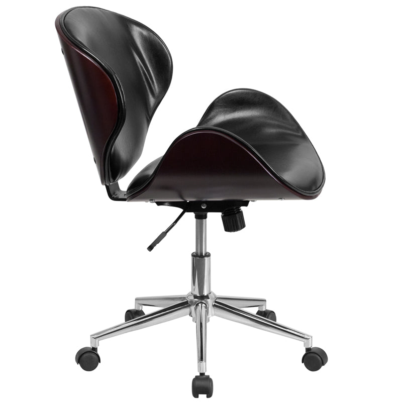 Premium Black LeatherSoft FLASH Tana Mid Back Walnut Wood Conference Office Chair - Ergonomic Executive Desk Chair for Home & Business Workspaces