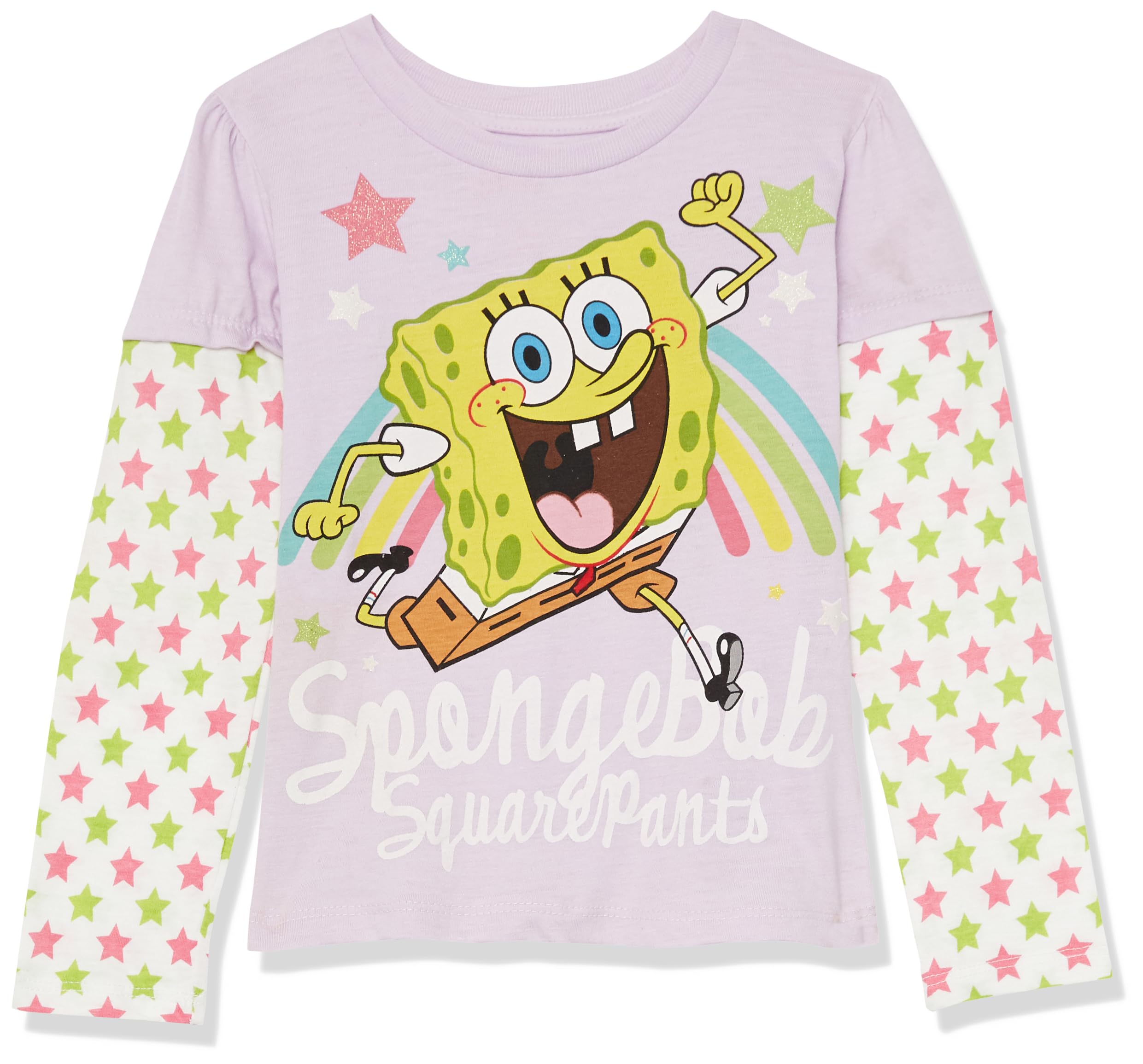 SpongeBob SquarePants Cartoon Character Long Sleeve Toddler Girls' 2-Pack T-Shirts - Cute Kids' Outfits for Playdates & Birthday Parties