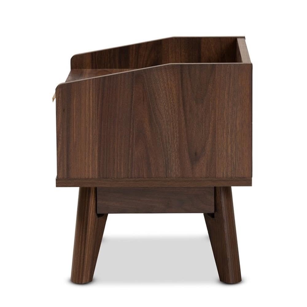 Baxton Studio Lena Mid-Century Modern Nightstand - 1 Drawer, Walnut Brown Finish, Solid Wood Bedside Table for Bedroom, Living Room & Office
