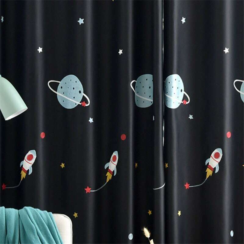 Rémy Cartoon Spaceship Blackout Curtains for Kids Room - Blackout Window Treatment for Nursery & Bedroom - Fun Space-Themed Decor for Boys & Girls - Perfect for Daytime Naps & Better Sleep