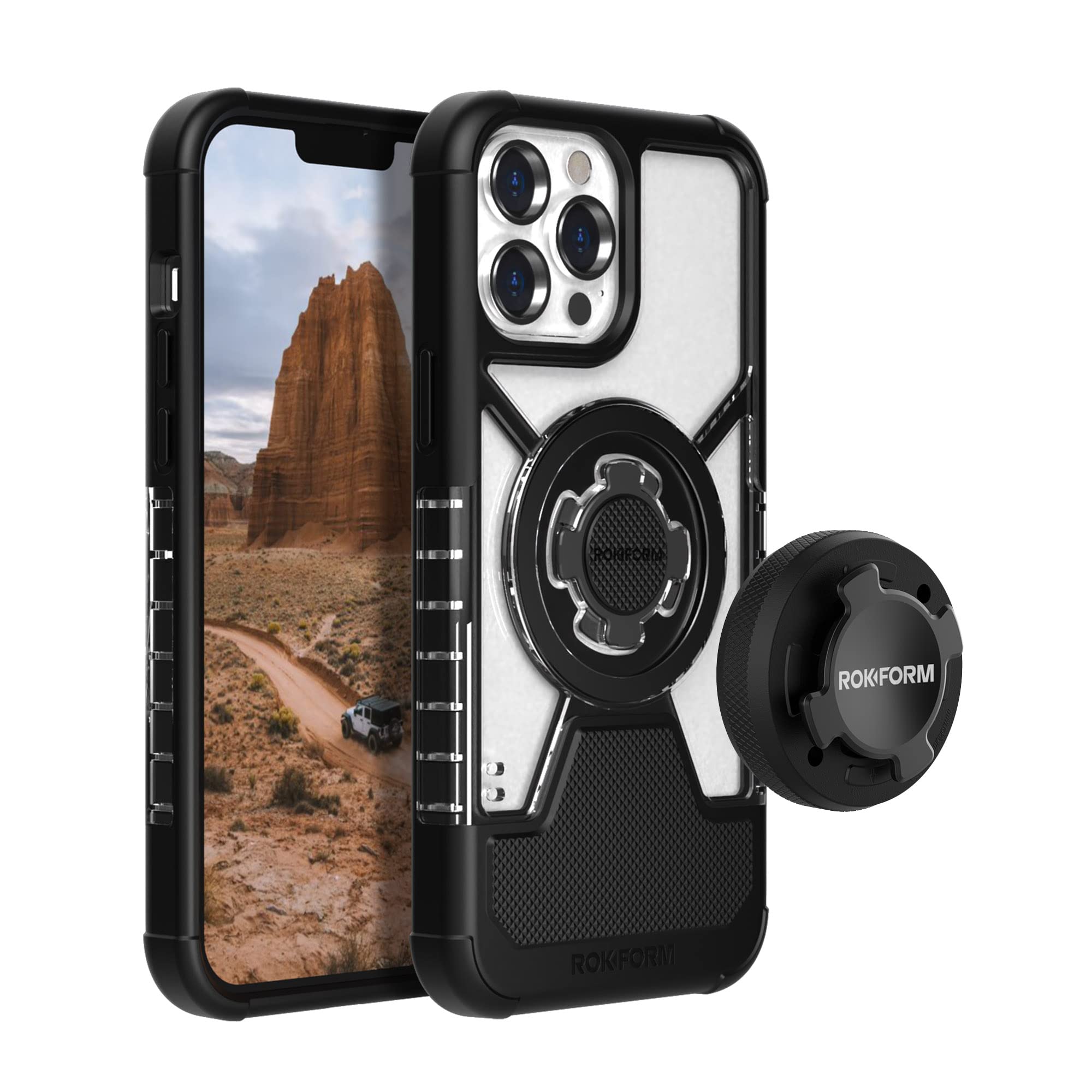 Rokform iPhone 13 Pro Max Crystal Clear Case with Aluminum RokLock Mount - Secure Phone Holder for Cycling, Motorcycling & Outdoor Adventures