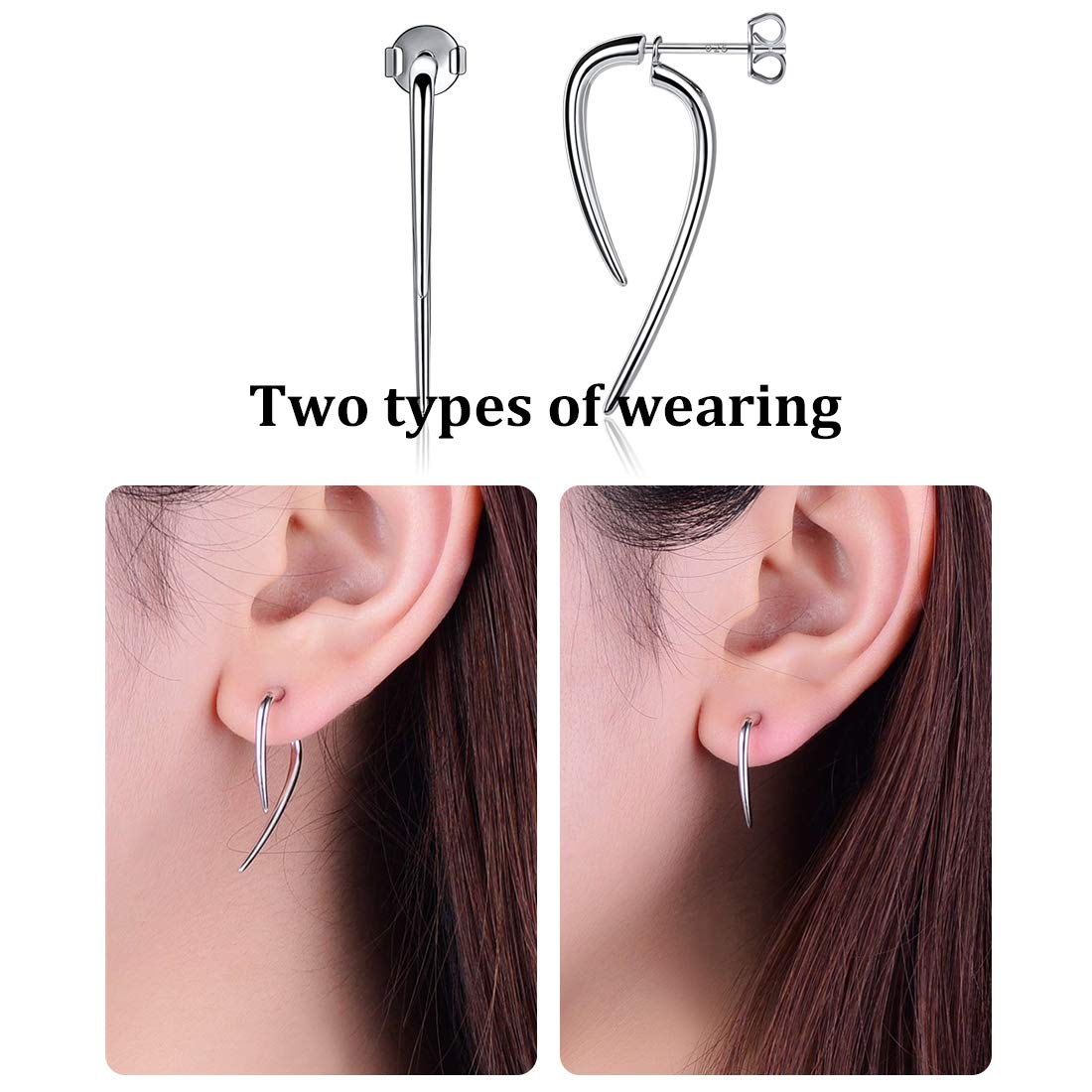 Hypoallergenic 925 Sterling Silver Curved Stud Earrings for Women | Minimalist Bar Drop Dangle Earrings | Sensitive Ears Jewelry | Perfect for Daily Wear, Office & Special Occasions