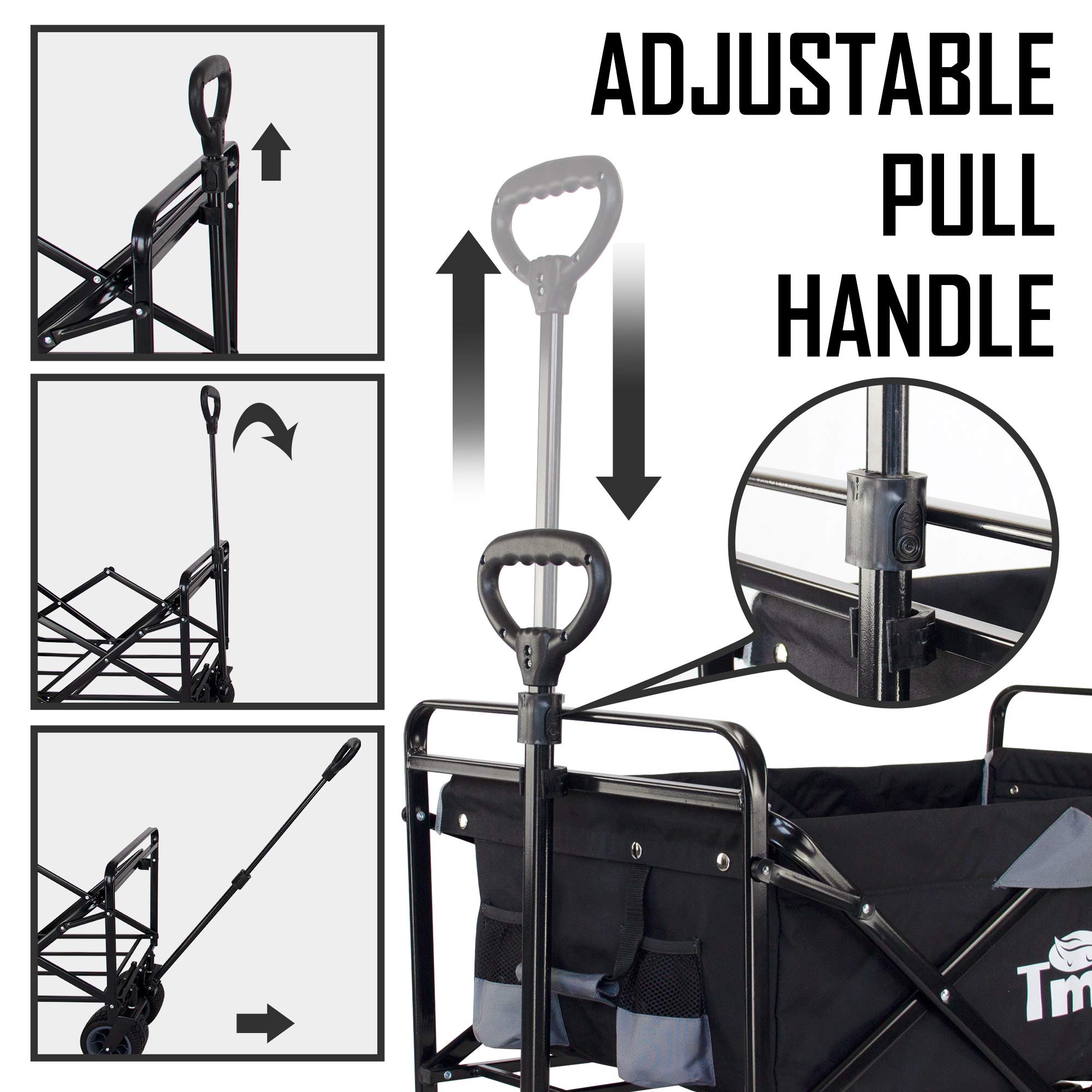 TMZ Heavy Duty All Terrain Folding Wagon Cart with Removable Table - Collapsible Utility Wagon for Camping, Beach, Garden, Shopping & Outdoor Activities | Portable for Picnics, Tailgating & Farmers Markets (Black/Grey)