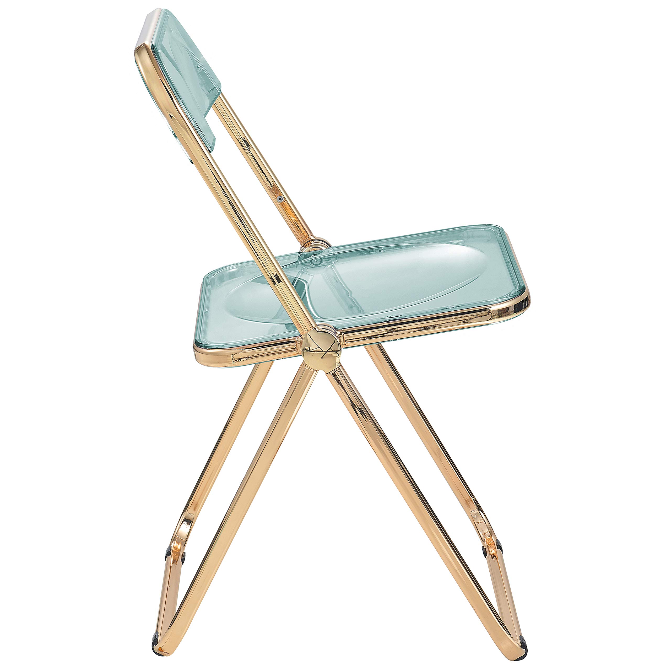 LeisureMod Lawrence Modern Transparent Acrylic Folding Chair with Gold Metal Frame - Set of 2 Jade Green Patio Chairs for Indoor Outdoor Use, Garden, Poolside, and Dining Room Decor