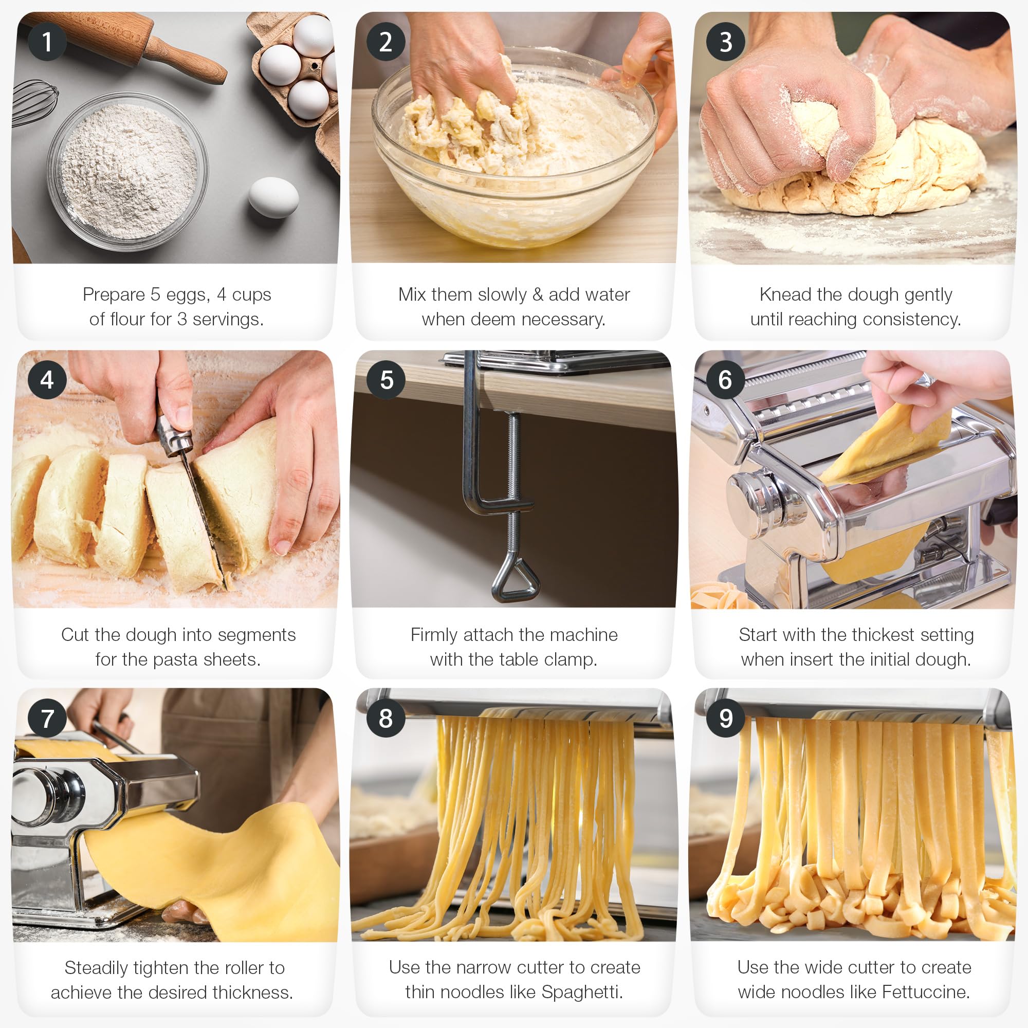 ISILER 2-in-1 Pasta Maker Machine with 9 Adjustable Thickness Settings - Stainless Steel Pasta Roller & Cutter for Homemade Noodles, Dumpling Wrappers, Spaghetti, Fettuccine, Lasagna | Perfect for Italian Cooking, Family Meals & Restaurant Quality Pasta at Home