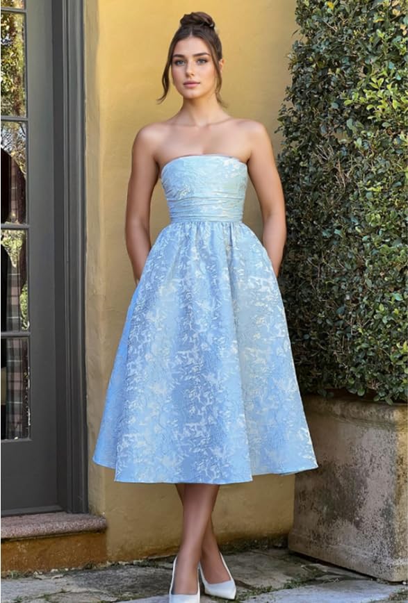 Elegant Satin Strapless Prom Dress - Tea Length Ball Gown A-Line Formal Evening Gown for Women | Perfect for Weddings, Parties & Special Occasions