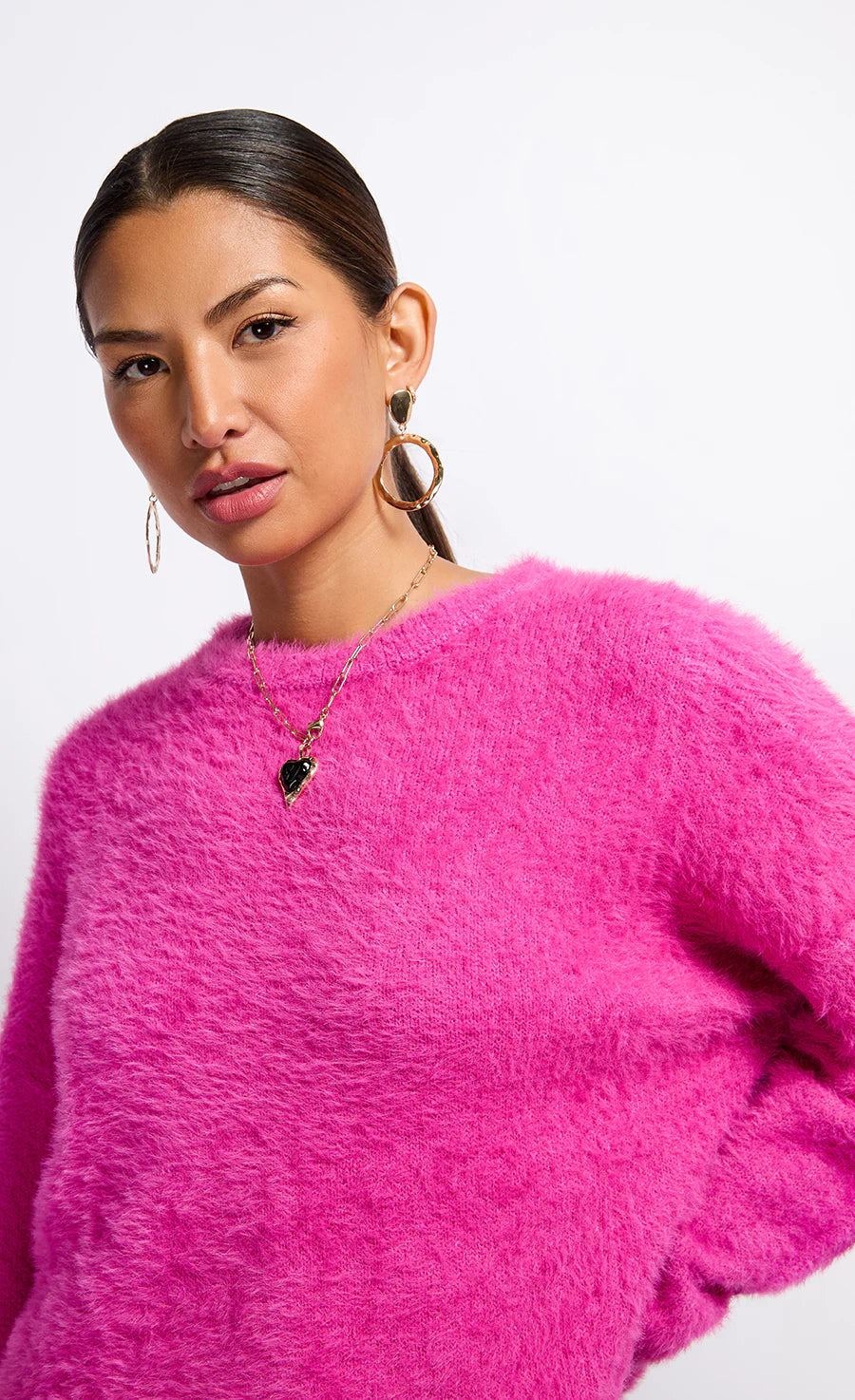Jessica Women's Knit Jumper Sweater - Fuchsia Pink Pullover for Casual Wear, Office & Fall Outfits