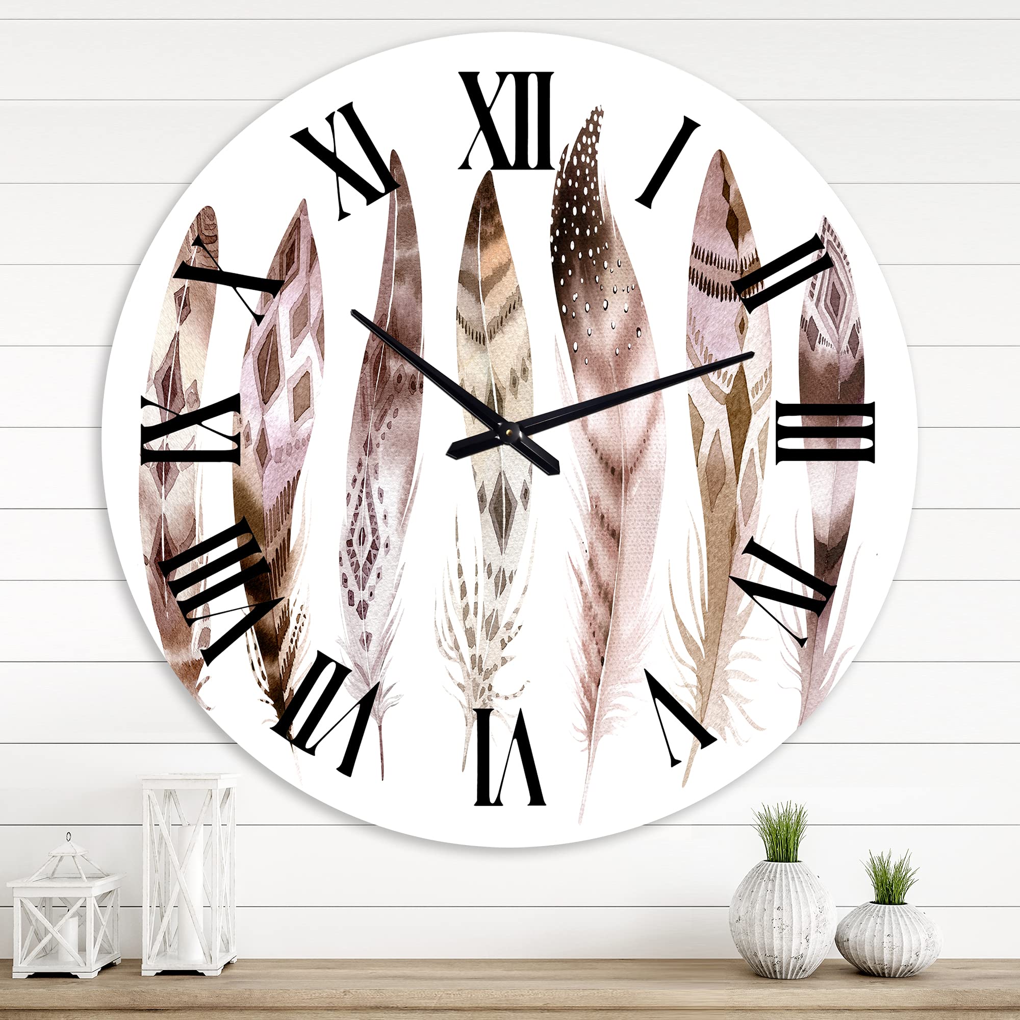 Colorful Boho Feather Wall Clock - Large Eclectic Bohemian Home Decor for Living Room, Bedroom & Office | Unique Animal Design