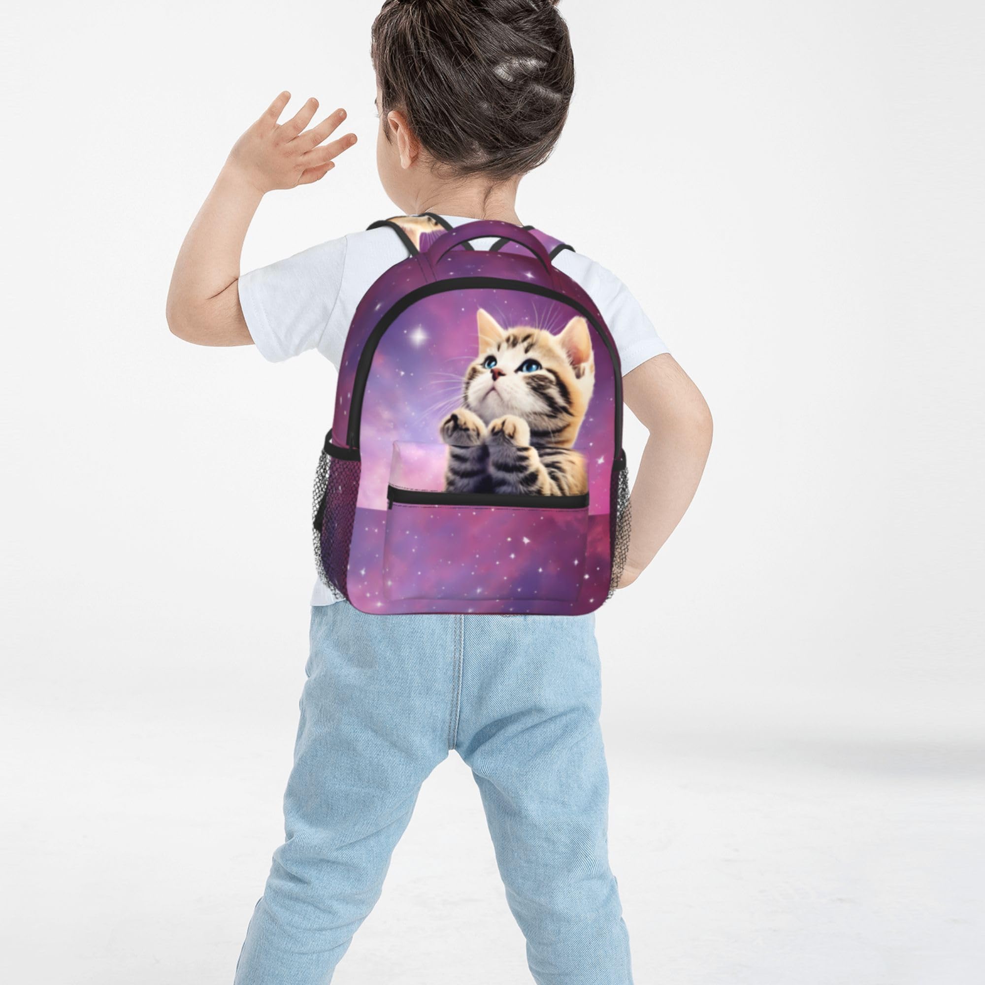 Dujiea 12 Inch Kids Backpack - Cute 3D Cat Galaxy Design School Bag for Boys & Girls, Preschool Kindergarten Travel Backpack with Adjustable Chest Strap | Perfect for School, Daycare, Travel & Outdoor Adventures