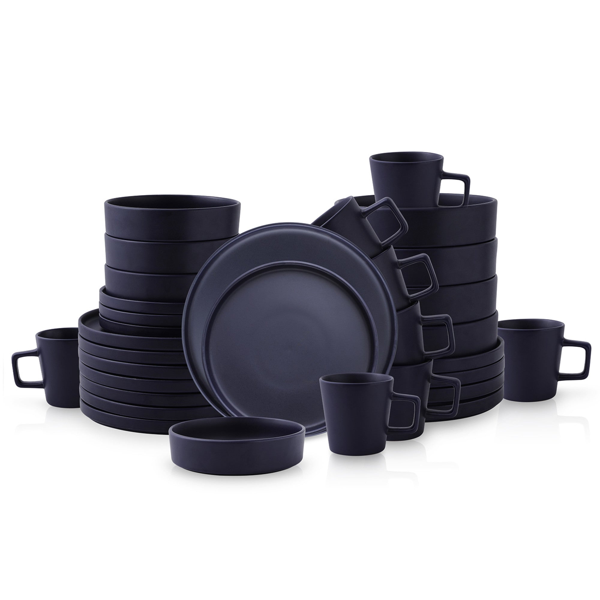 Premium Cleo Stoneware Dinnerware Set - 16-Piece Dark Blue Ceramic Plates & Bowls for Everyday Dining & Entertaining
