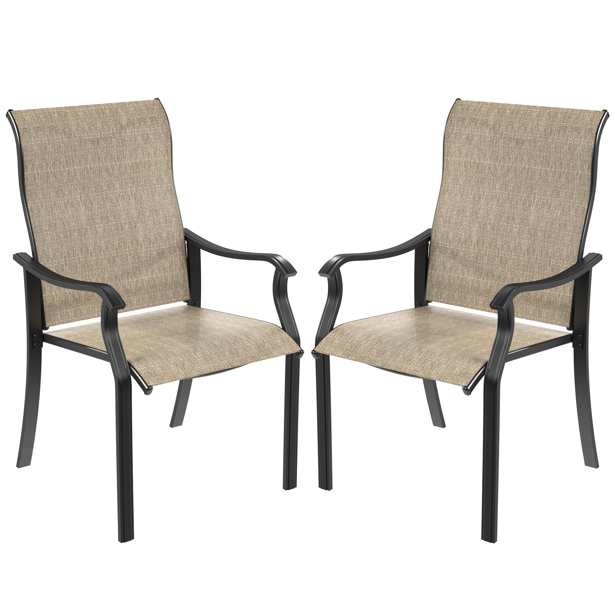 Outdoor Dining Chairs Set of 2 - High Back Patio Chairs with Armrests, All-Weather Textilene Material for Lawn, Porch & Backyard (Brown) - Perfect for Garden Parties, Poolside Relaxation & Outdoor Entertaining